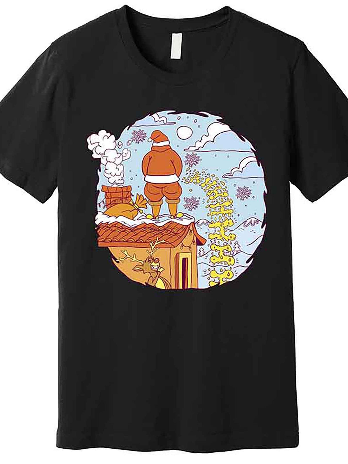Santa Claus Peeing On Roof Funny Holiday Christmas Premium T-Shirt 227638 funny Men'S Short Sleeve Graphic T-shirt Collection black AA