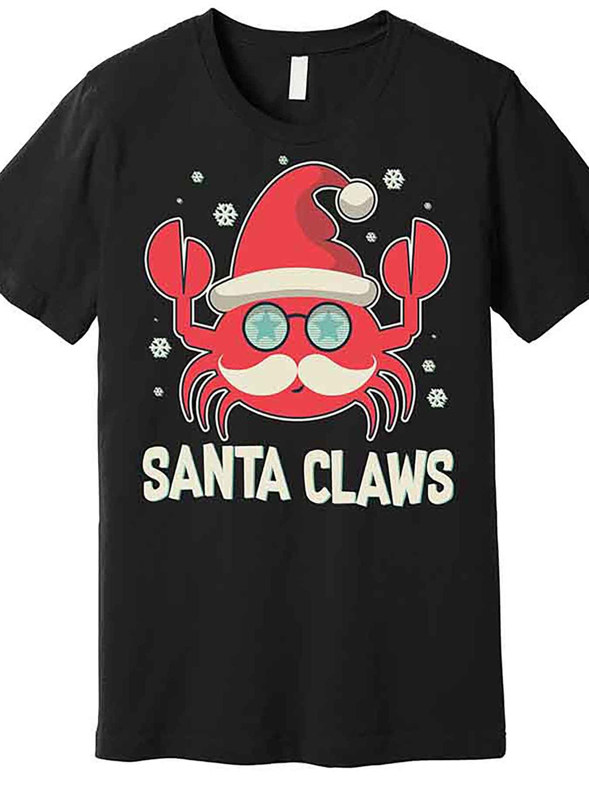 Men’s Santa Claw Crab Graphic T-Shirt - Fun Christmas Casual Short Sleeve, Black, Festive Holiday Design with Red Hat & Glasses, 100% Cotton, Machine Washable