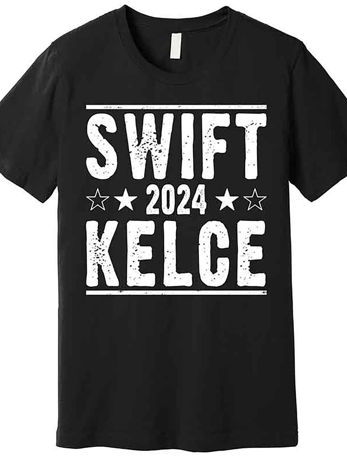 Swift Kelce 2024 Election Funny Graphic T-Shirt - Men’s Black Cotton Short Sleeve Casual Tee with Bold Distressed Typography & Star Design, Machine Washable