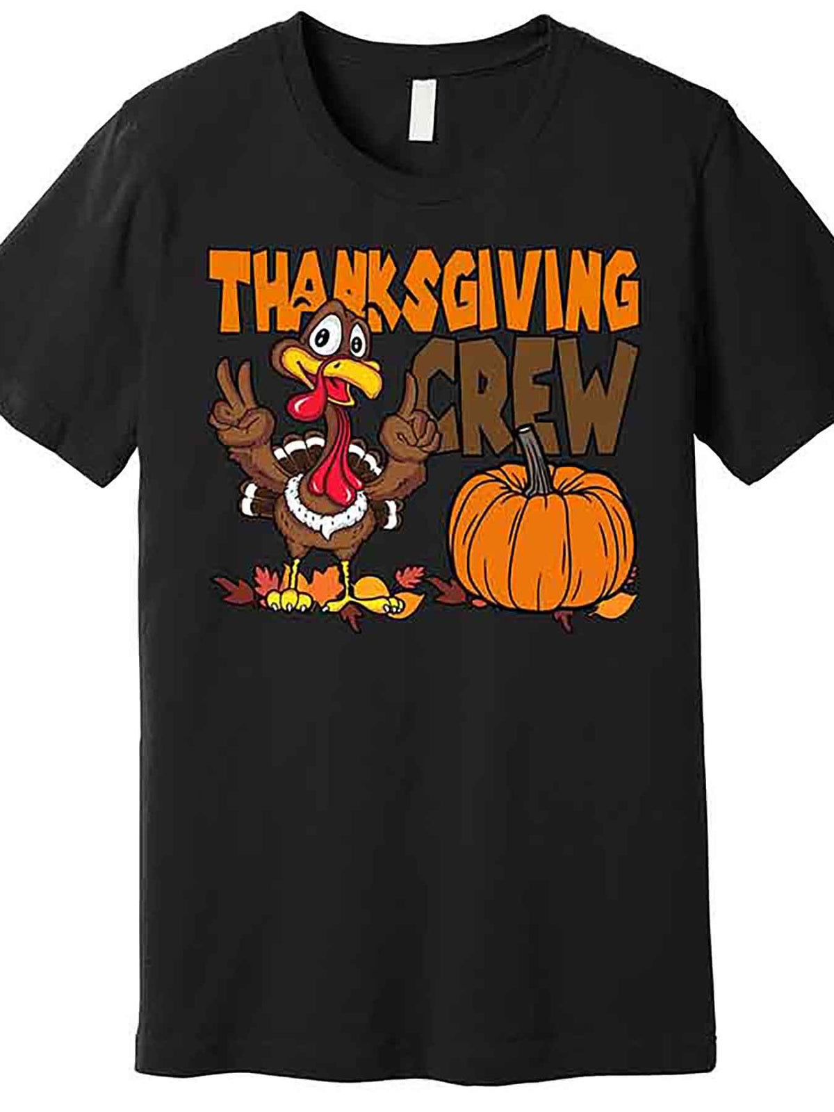 Men’s Thanksgiving Turkey Graphic T-Shirt - Funny Fall Design with "THE THANKSGIVING CREW" Print, Black Short Sleeve Cotton Tee for Casual Holiday Wear, Thanksgiving T Shirts