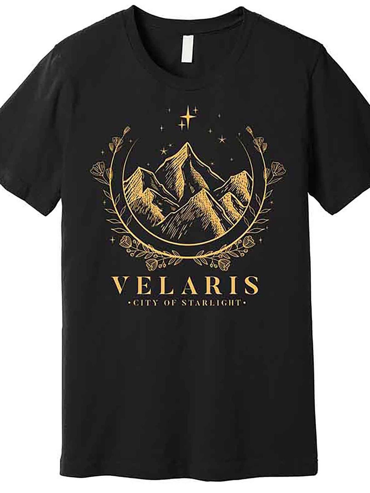 Velaris City of Starlight Men’s Graphic T-Shirt - Black Casual Short Sleeve Cotton Tee with Mountain & Star Design, Machine Washable