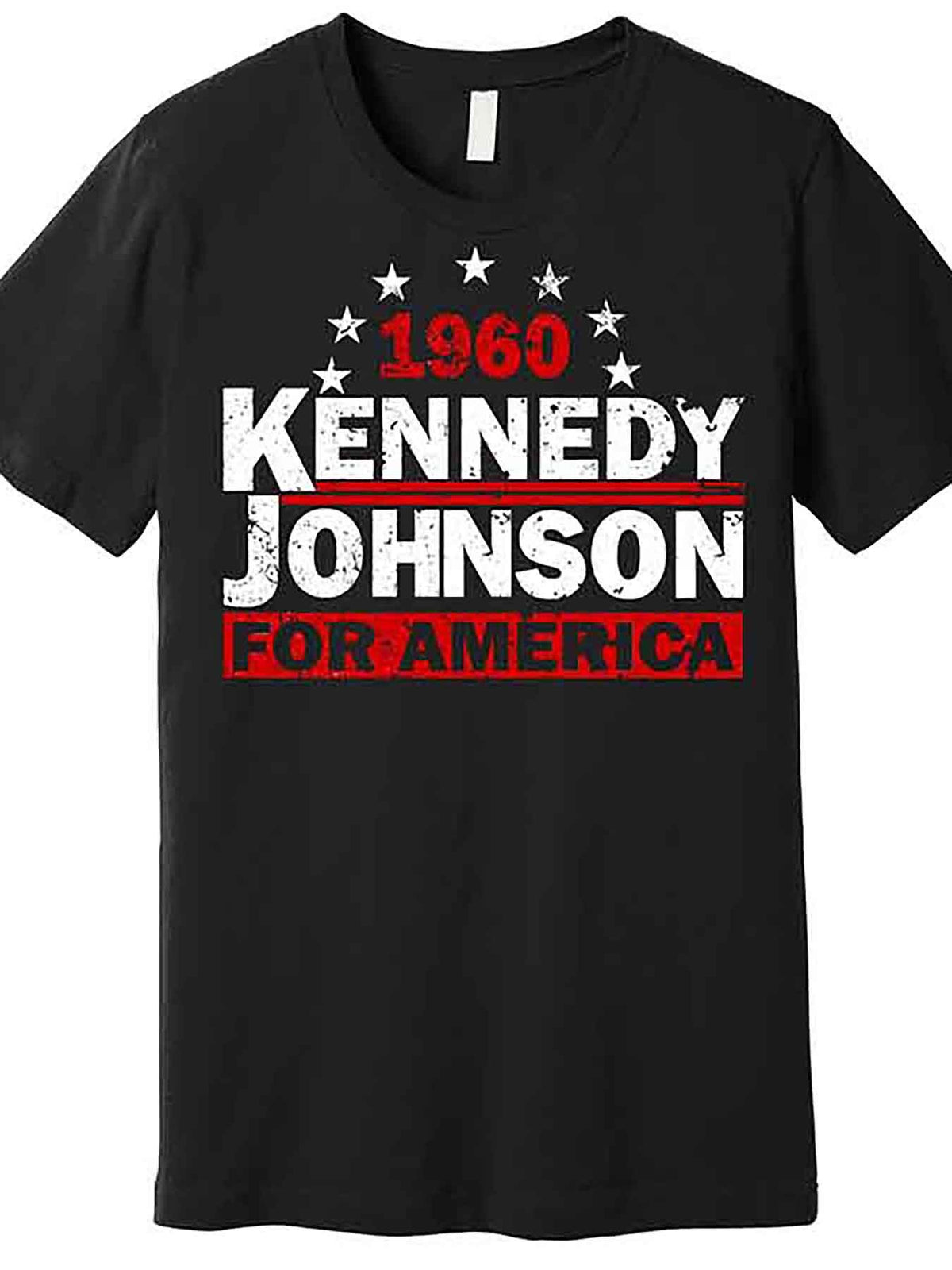 Men's Vintage Kennedy Johnson 1960 for America Graphic T-Shirt - Black Cotton Short Sleeve Tee with Star Design, Casual & Comfortable Fit, Vintage Tshirt