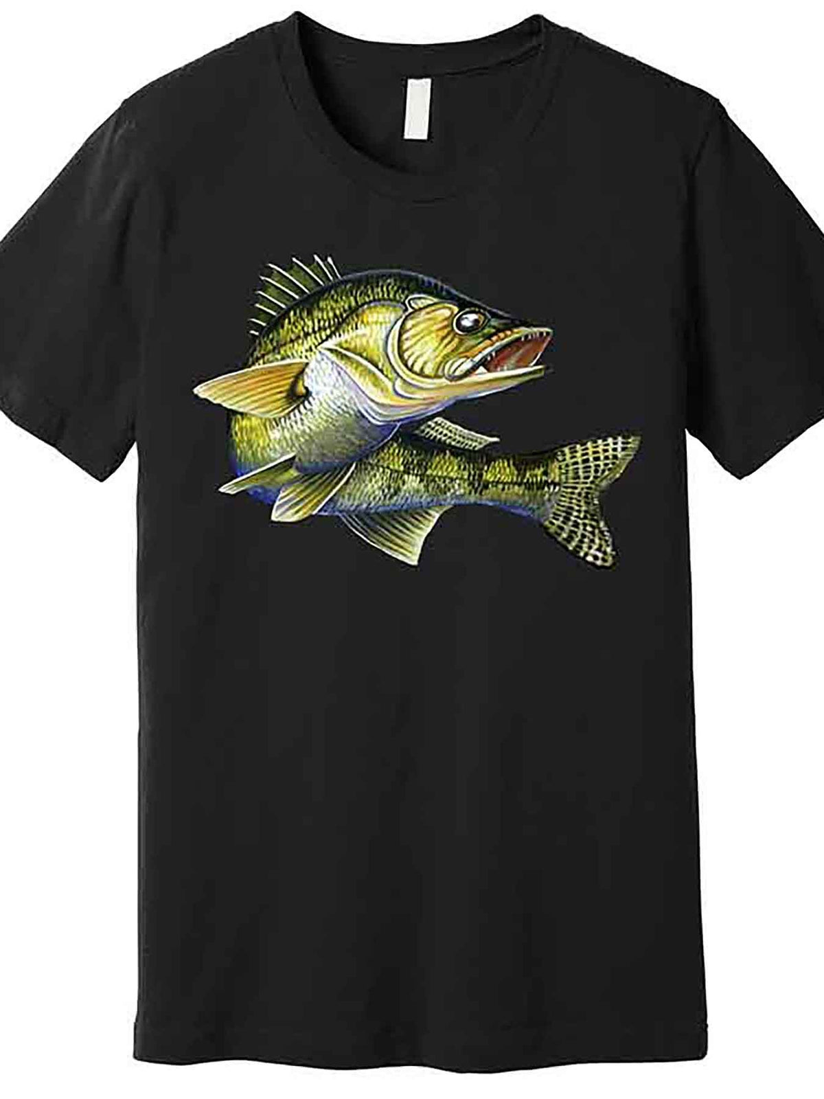 Men’s Premium Cotton Graphic T-Shirt - Funny Walleye Fish Design, Short Sleeve, Black, Casual Fit, Machine Washable, Everyday Tshirt | Round Neck Tshirt | Applique Details