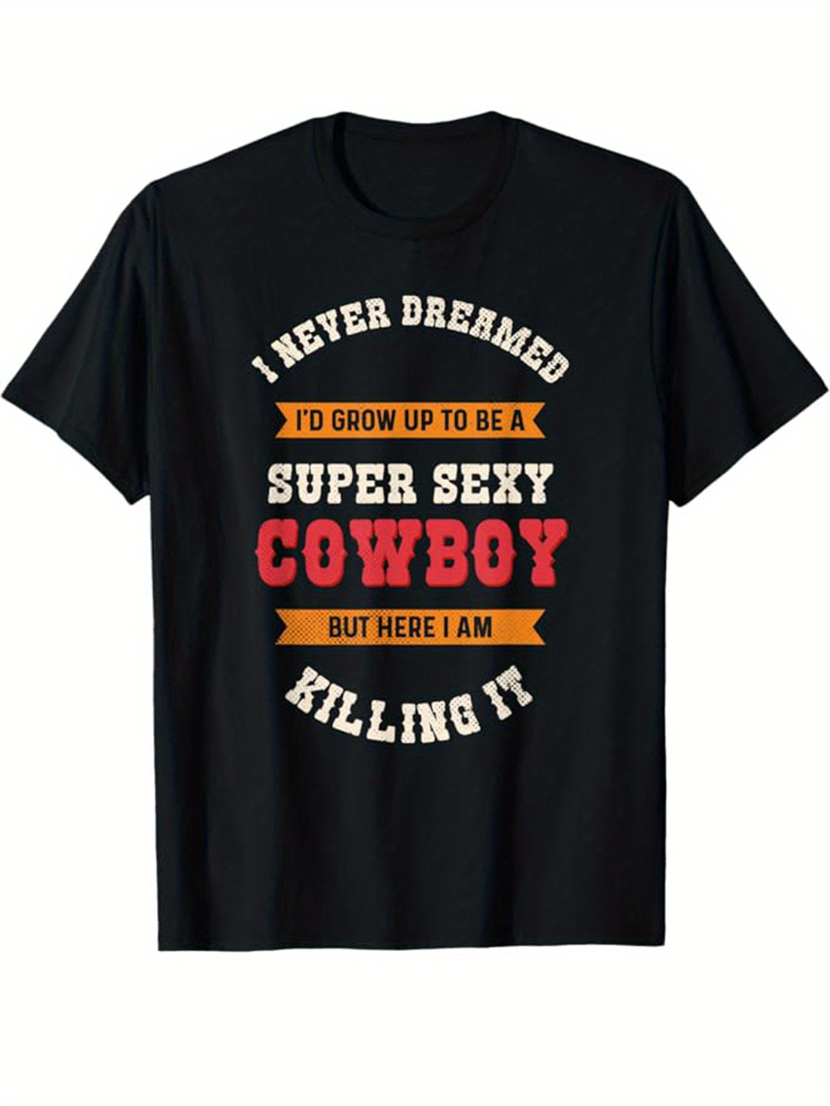 Western Cowboy Print Men's Cotton Top, Casual Short Sleeve Crew Neck T-shirt, Men's Clothing For Outdoor
