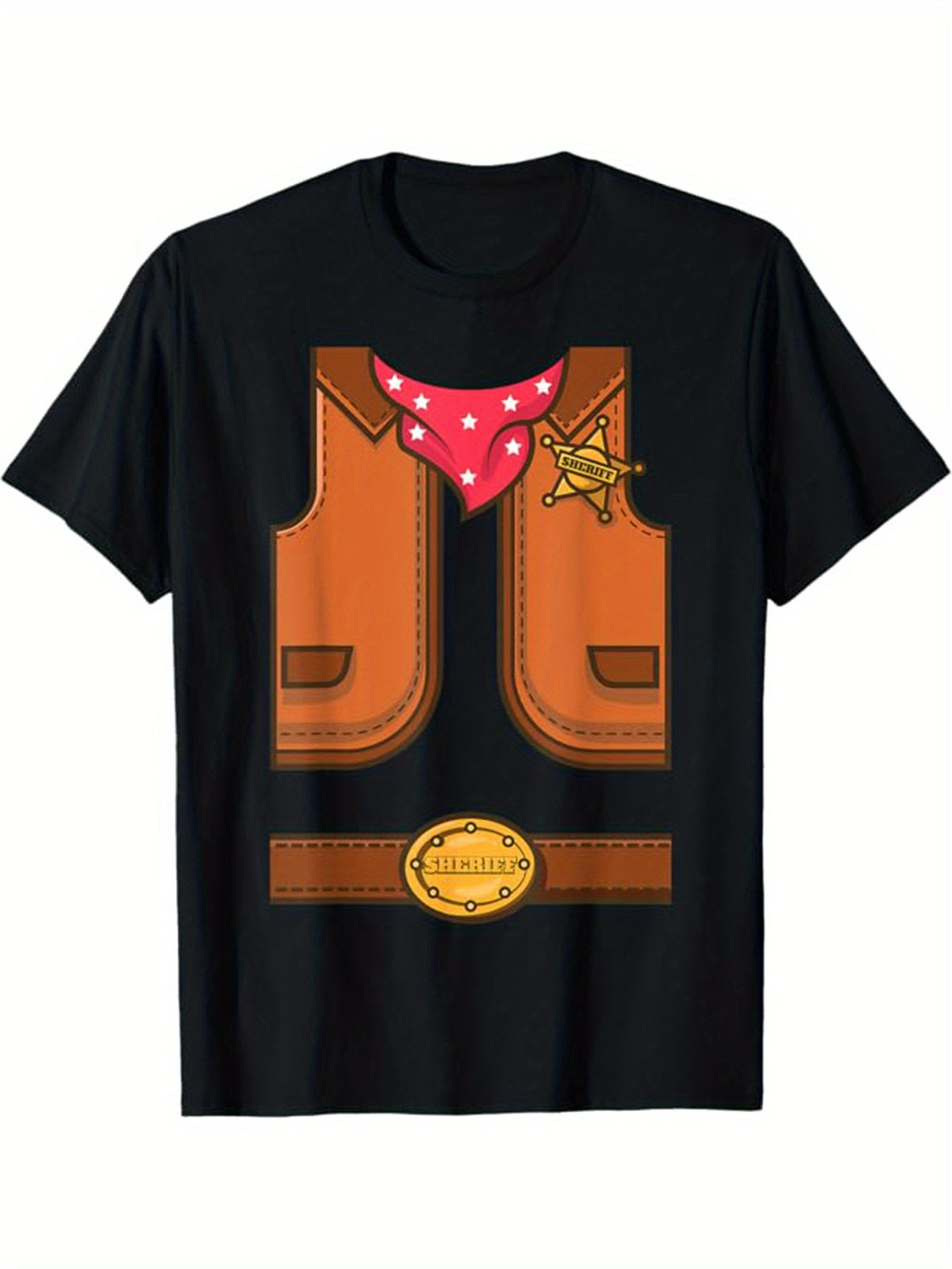 Western Cowboy Print Men's Cotton Top, Casual Short Sleeve Crew Neck T-shirt, Men's Clothing For Outdoor