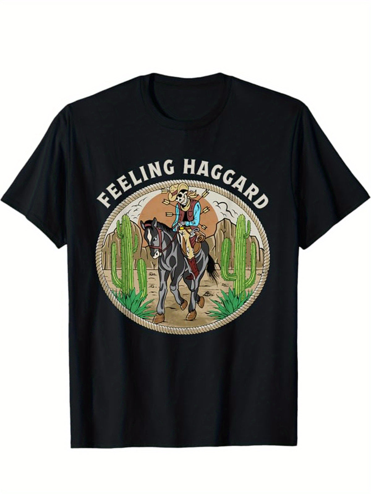 Western Cowboy Print Men's Cotton Top, Casual Short Sleeve Crew Neck T-shirt, Men's Clothing For Outdoor