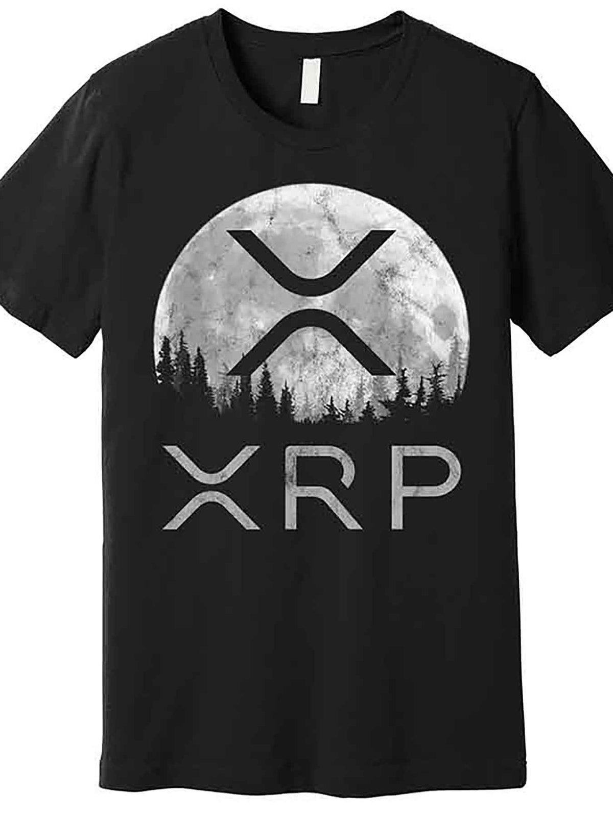 XRP Moon Ripple Premium Men's Short Sleeve T-Shirt - Cryptocurrency-Inspired Graphic Tee with Moon & Pine Tree Design, Regular Fit Casual Shirt, Machine Washable Black, Everyday Tshirt | Round Neckline Shirt | Premium Fabric