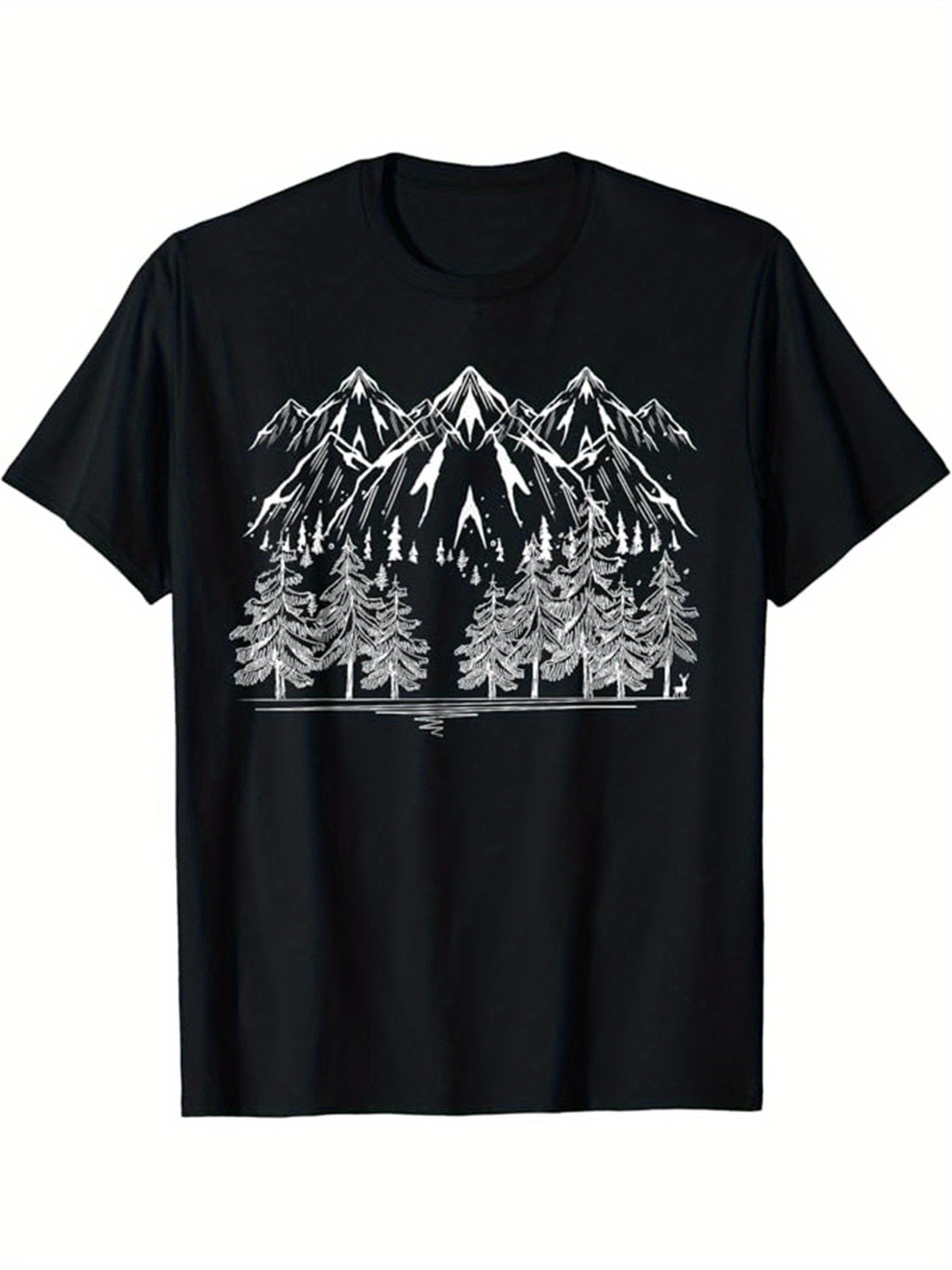 Men's Nature Wildlife Trees Print Cotton T-shirt, Casual Short Sleeve Crew Neck T-shirt, Men's Tee For Outdoor
