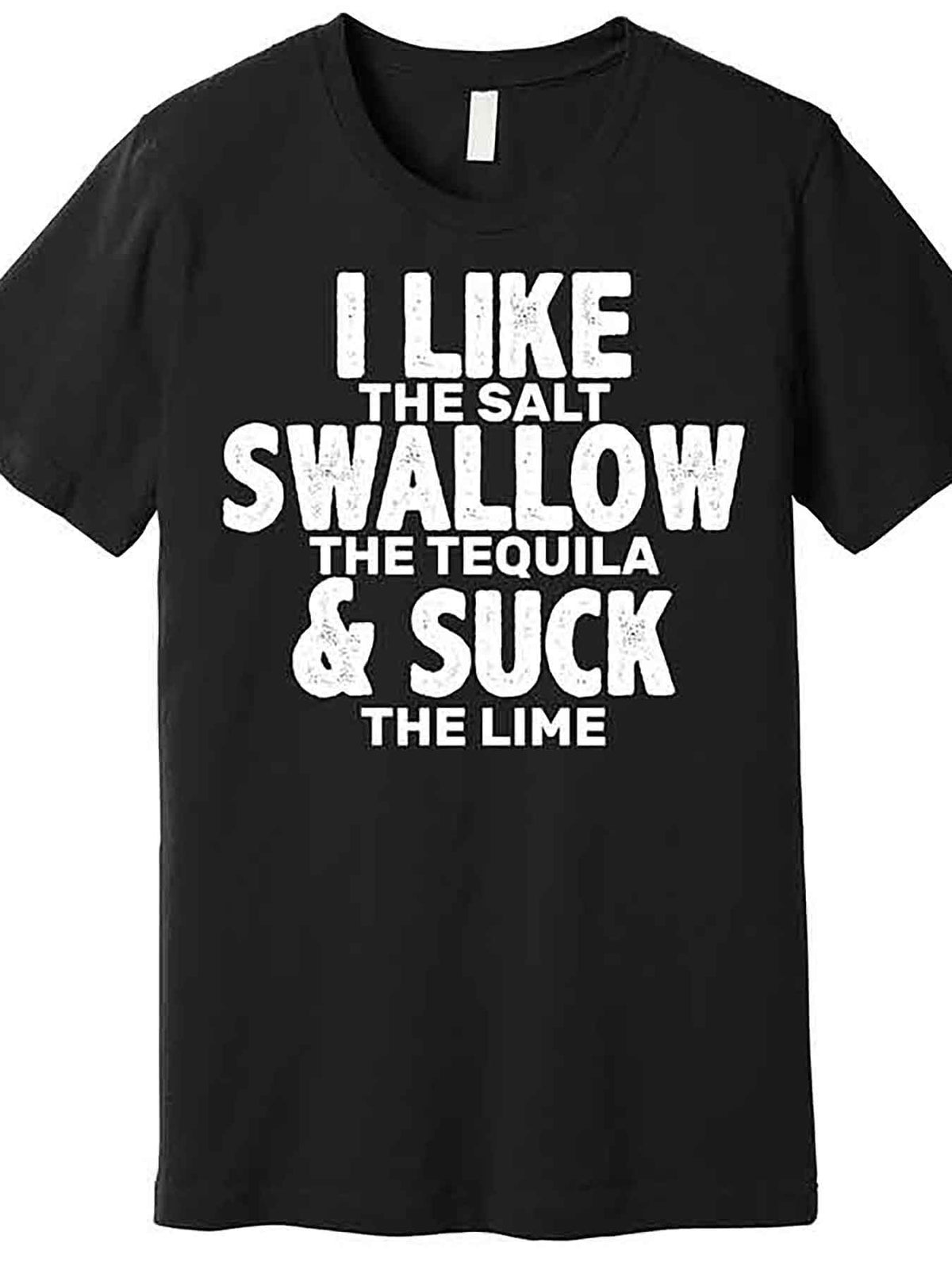 Men's Funny Tequila Shots Graphic T-Shirt - "I Like the Salt, Swallow the Tequila & Suck the Lime" Print, Black, 100% Cotton, Casual Crew Neck, Regular Fit, Medium Stretch, Machine Washable