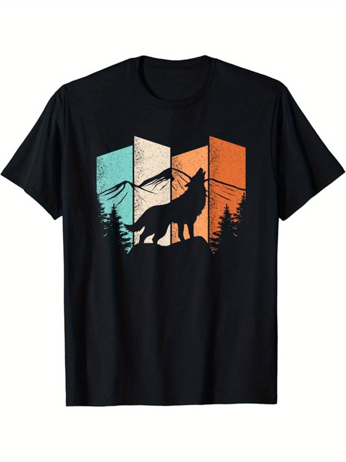 Wolf Print Men's Cotton T-shirt, Casual Short Sleeve Crew Neck T-shirt, Men's Tee For Outdoor