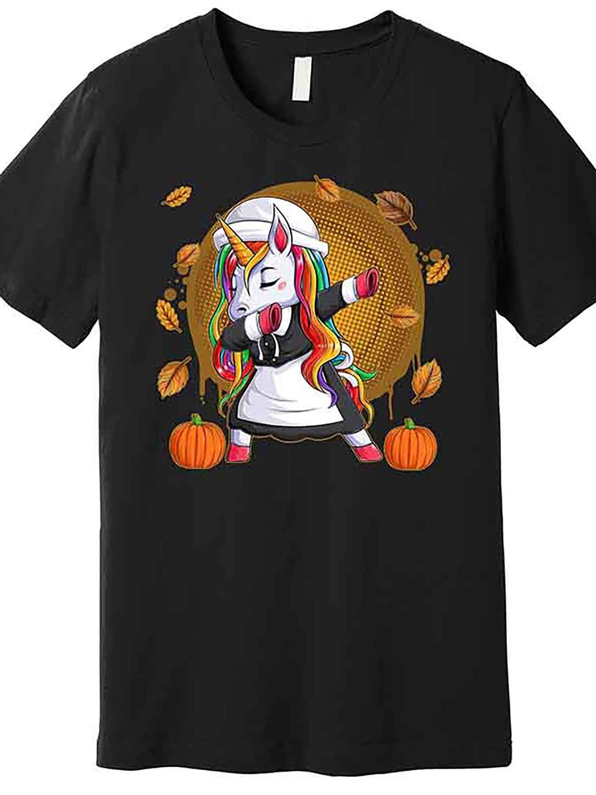 Thanksgiving Dabbing Unicorn Pilgrim Graphic T-Shirt, 100% Cotton, Casual Crew Neck, Medium Stretch, Solid Color, Regular Fit, with Applique Detail, for Men's Short Sleeve Tee, Casual Wear Tee | Playful Unicorn Design | Shirt, Unicorn Gifts, VLANMON