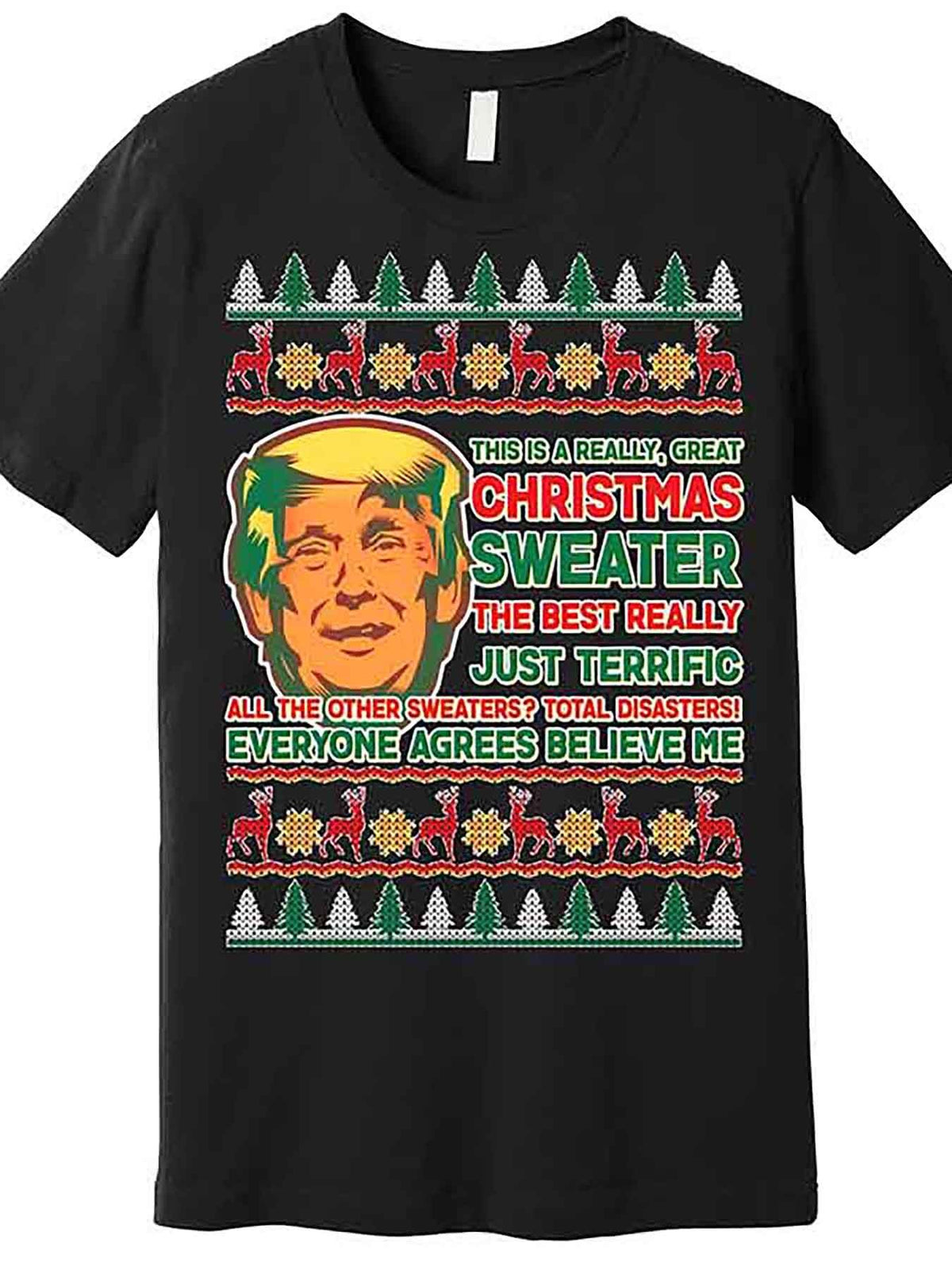 Funny Trump Ugly Christmas Sweater Premium T-Shirt 230214 funny Men'S Short Sleeve Graphic T-shirt Collection black AA