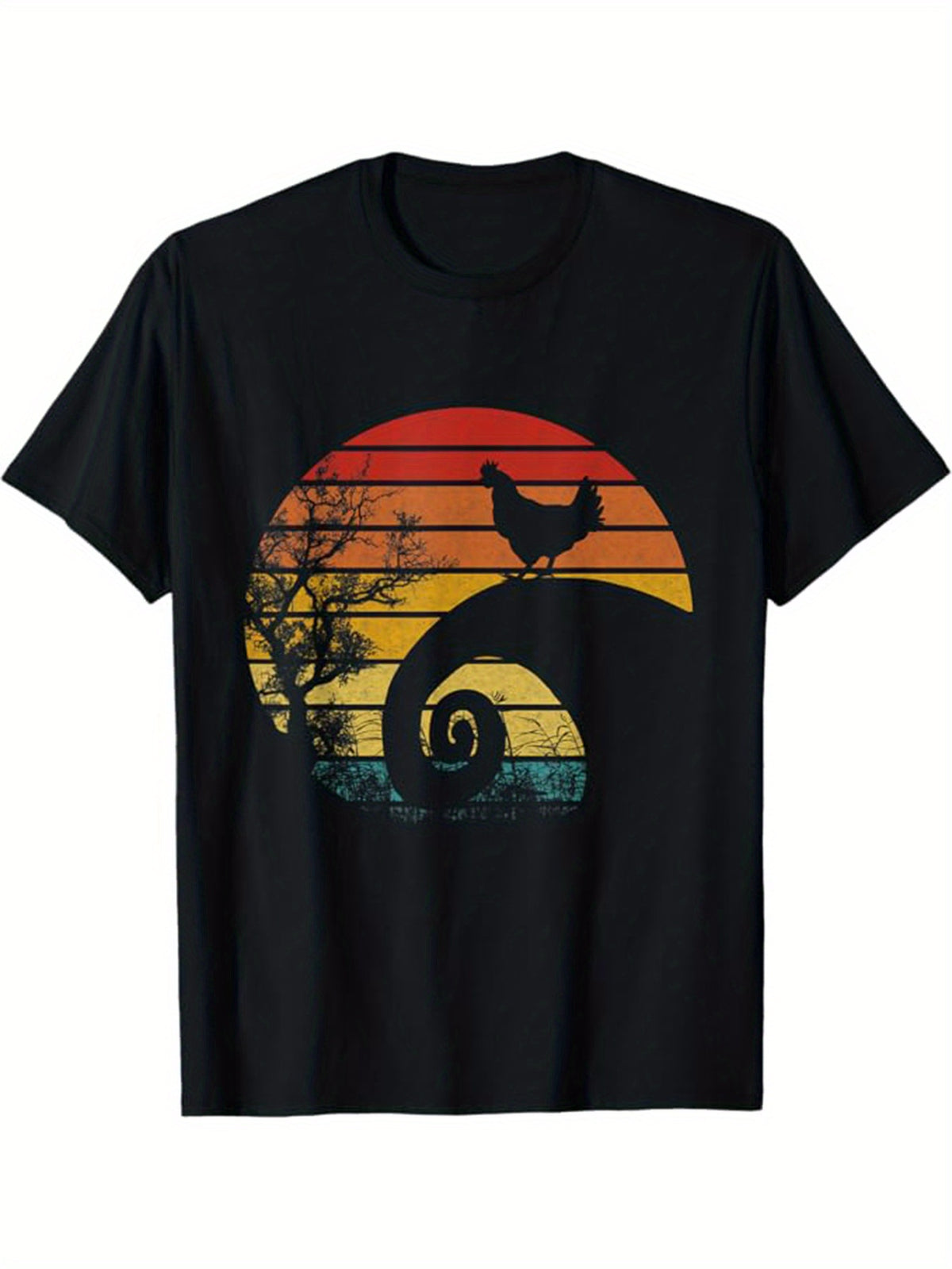 Chicken Print Men's Cotton T-shirt, Casual Short Sleeve Crew Neck T-shirt, Men's Tee For Outdoor