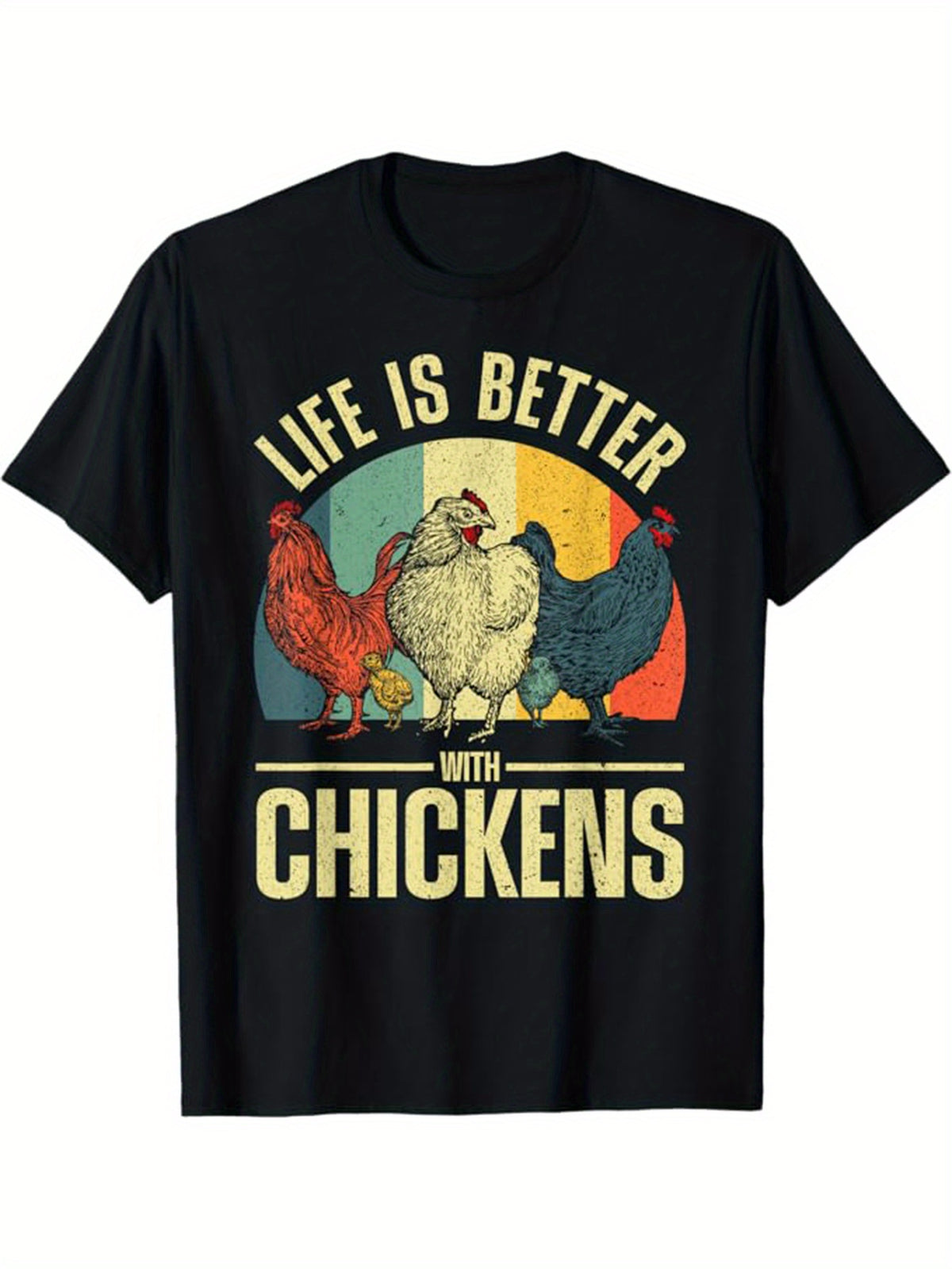Chicken Print Men's Cotton T-shirt, Casual Short Sleeve Crew Neck T-shirt, Men's Tee For Outdoor