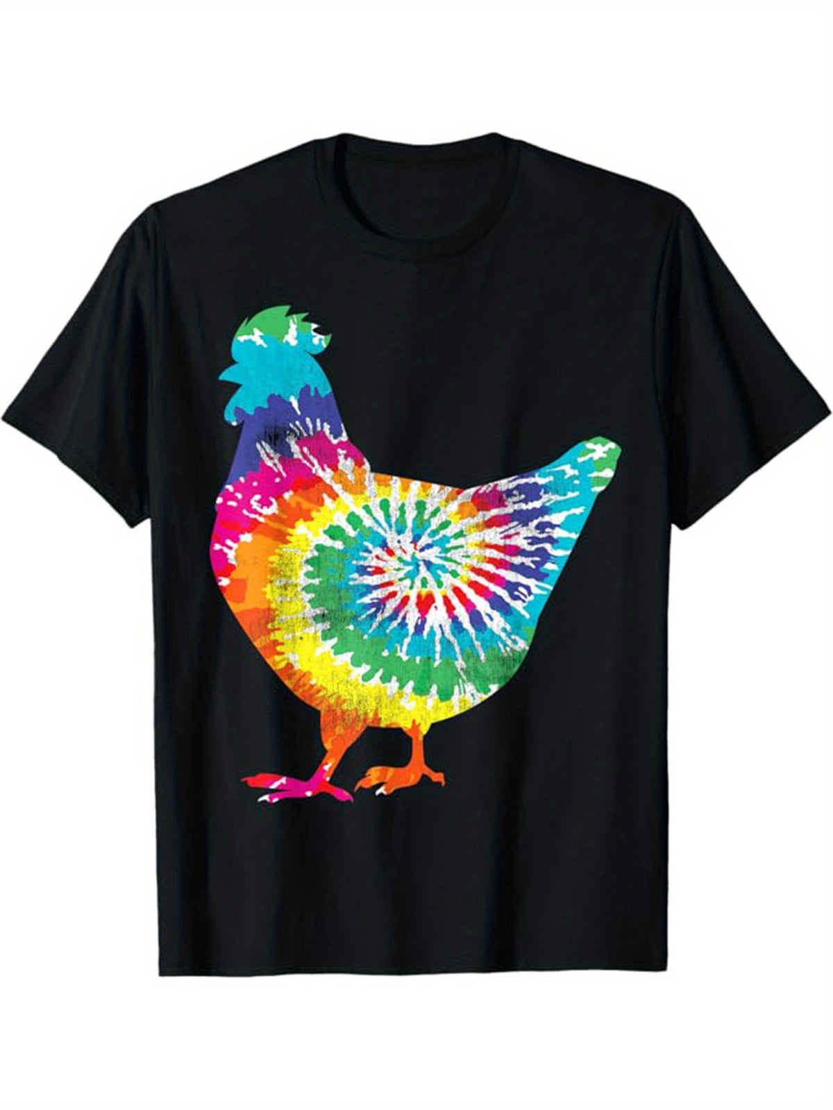 Chicken Print Men's Cotton T-shirt, Casual Short Sleeve Crew Neck T-shirt, Men's Tee For Outdoor