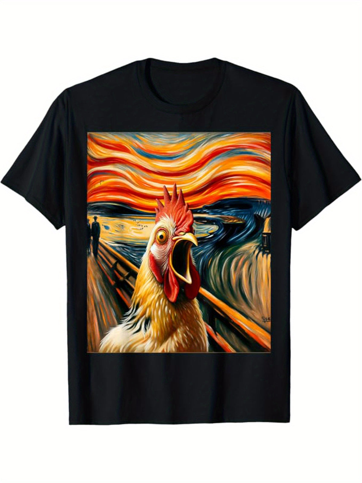 Chicken Print Men's Cotton T-shirt, Casual Short Sleeve Crew Neck T-shirt, Men's Tee For Outdoor