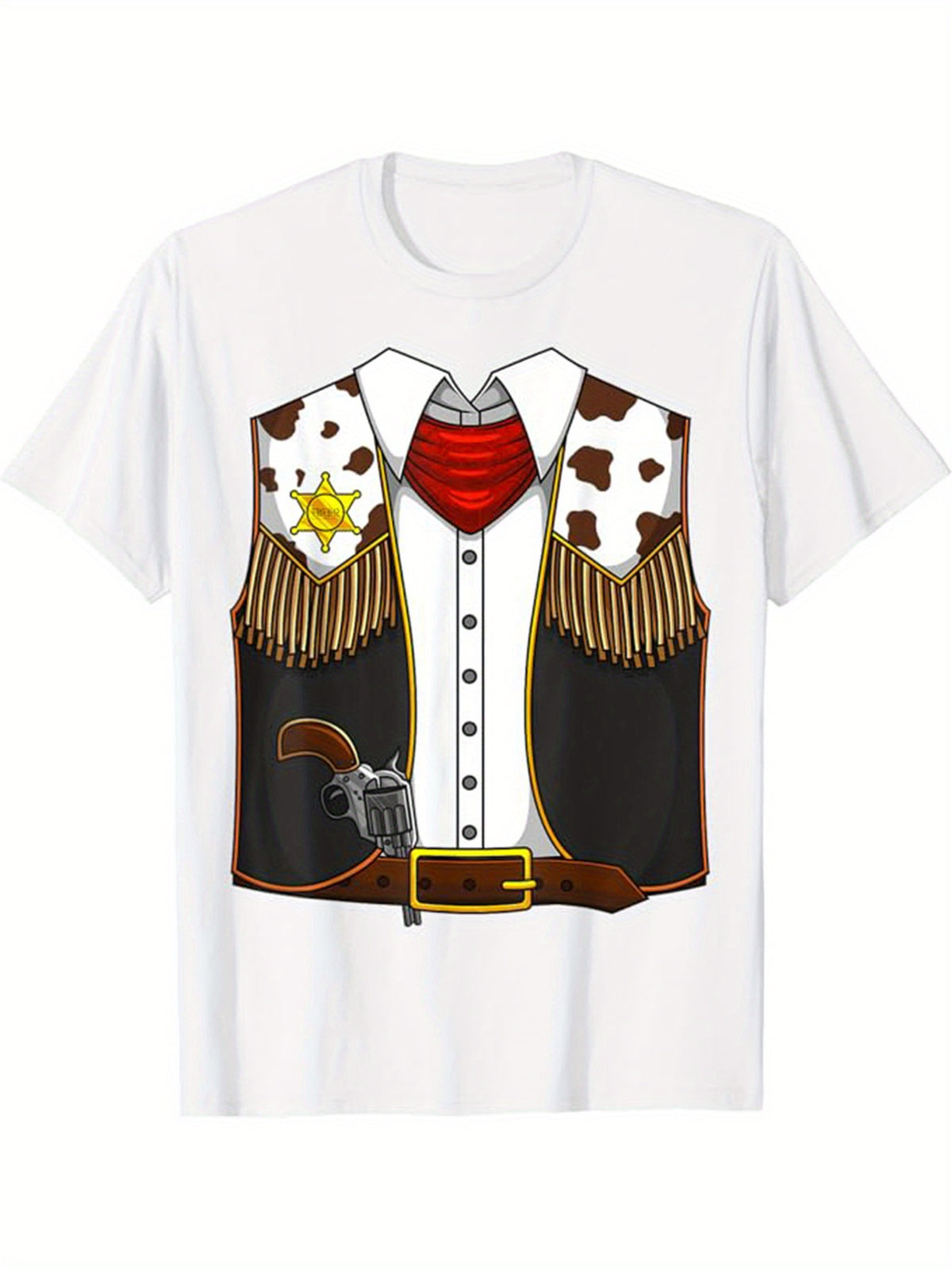 Western Cowboy Print Men's Cotton Graphic T-shirt, Casual Short Sleeve Crew Neck T-shirt, Men's Tee For Outdoor