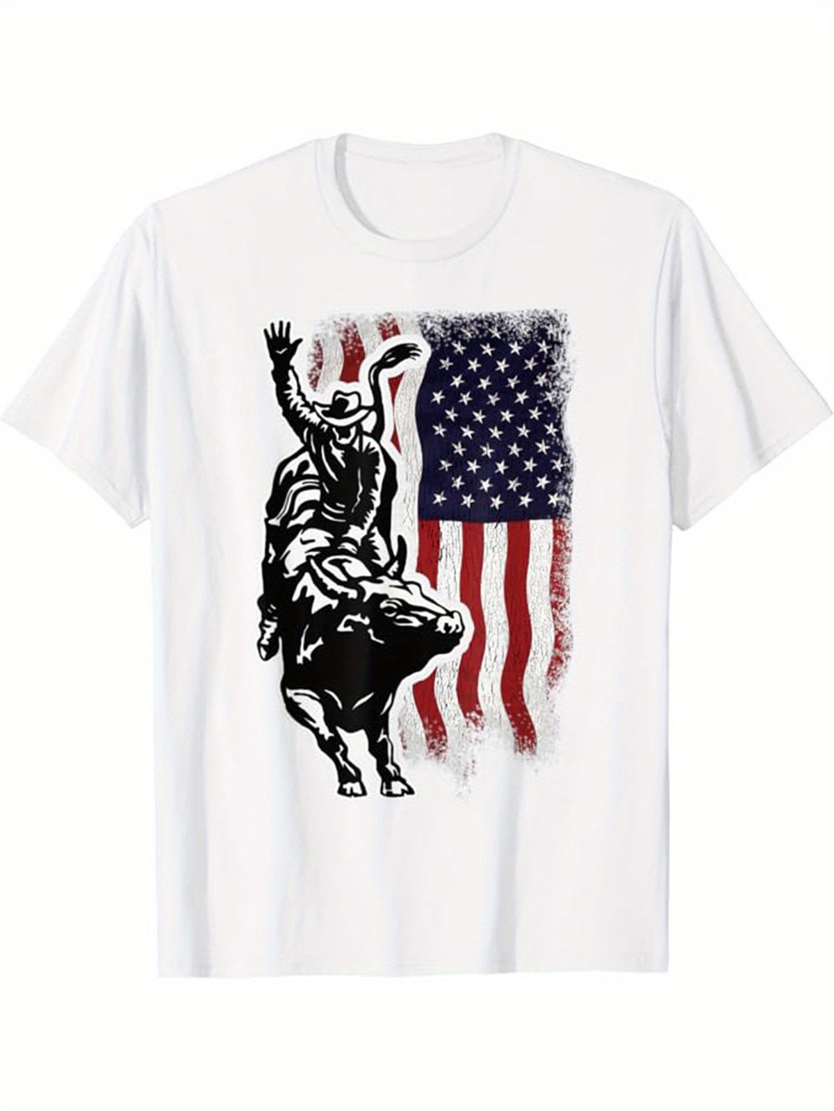 Western Cowboy Print Men's Cotton Graphic T-shirt, Casual Short Sleeve Crew Neck T-shirt, Men's Tee For Outdoor