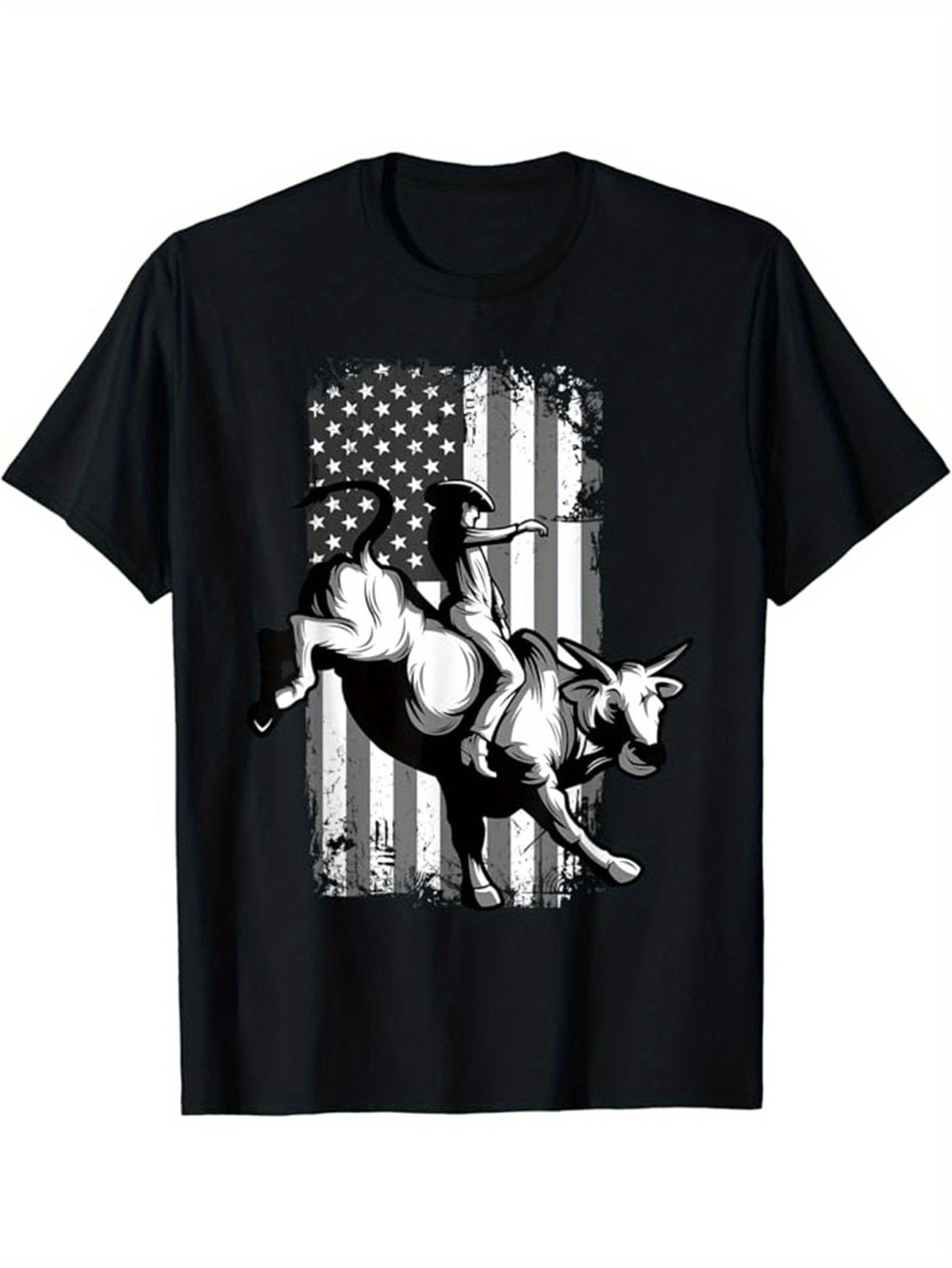 Western Cowboy Print Men's Cotton Graphic T-shirt, Casual Short Sleeve Crew Neck T-shirt, Men's Tee For Outdoor