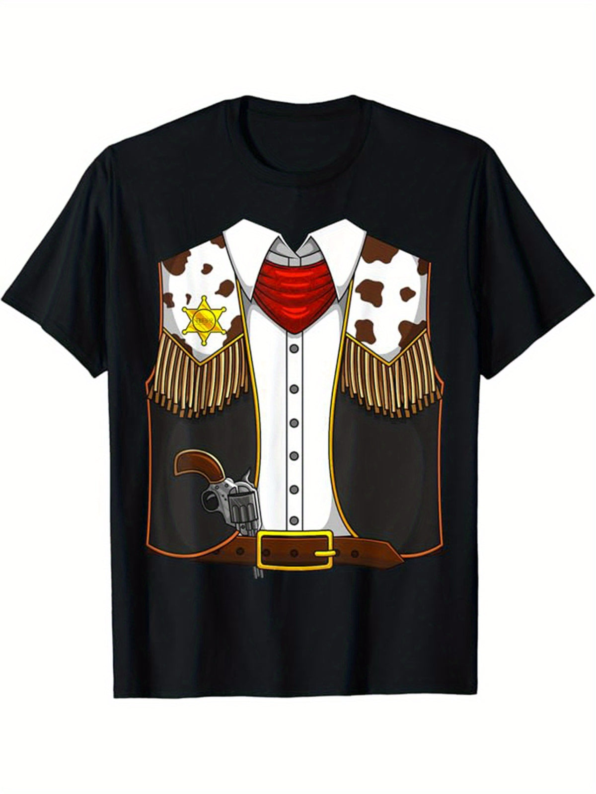 Western Cowboy Print Men's Cotton Graphic T-shirt, Casual Short Sleeve Crew Neck T-shirt, Men's Tee For Outdoor