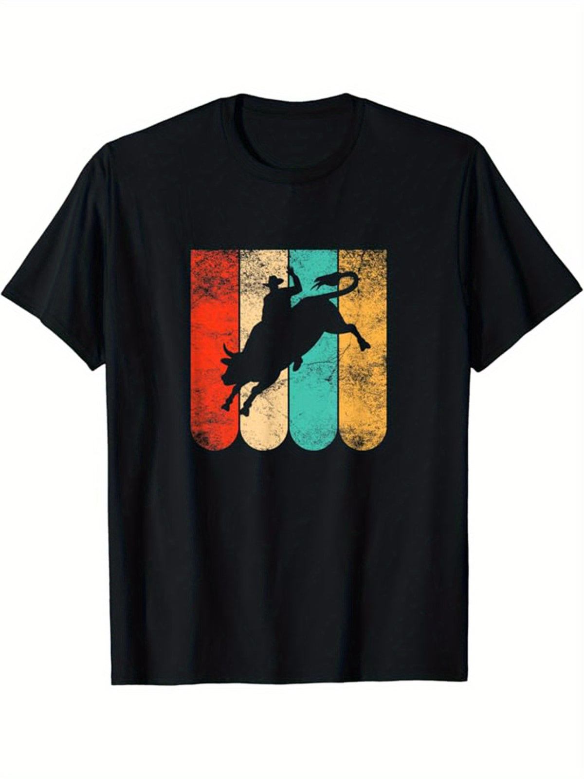 Western Cowboy Print Men's Cotton Graphic T-shirt, Casual Short Sleeve Crew Neck T-shirt, Men's Tee For Outdoor