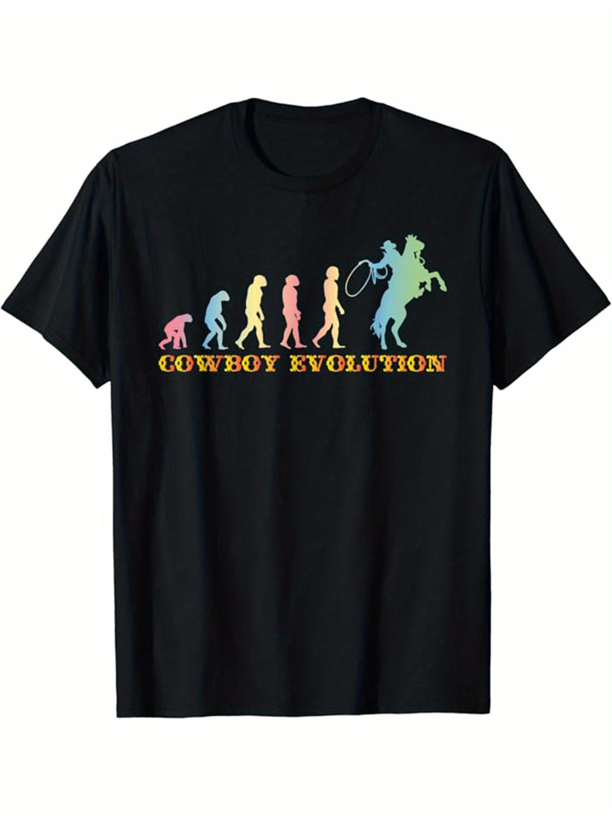 Western Cowboy Print Men's Cotton Graphic T-shirt, Casual Short Sleeve Crew Neck T-shirt, Men's Tee For Outdoor