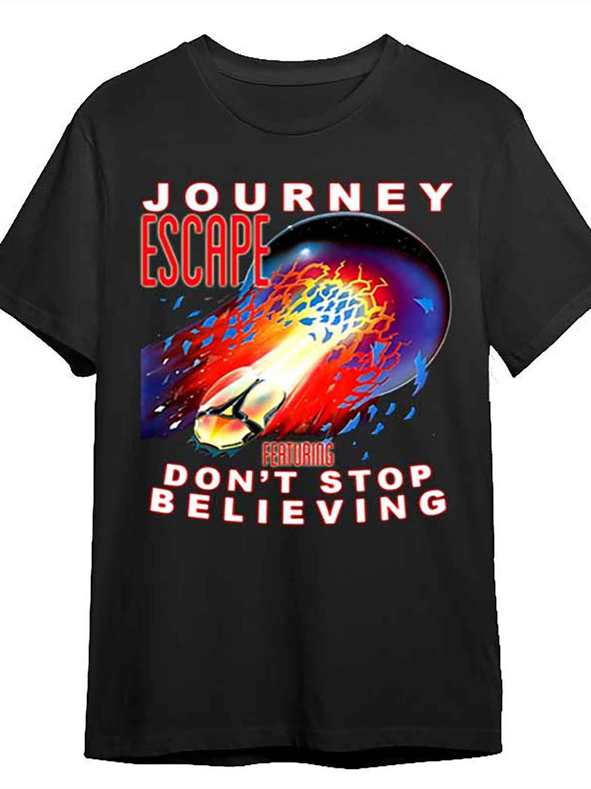 Journey Escape Graphic T-Shirt, 100% Cotton Crew Neck Tee, Casual Short Sleeve Knit Fabric Top with Medium Stretch, Solid Color Regular Fit - Black