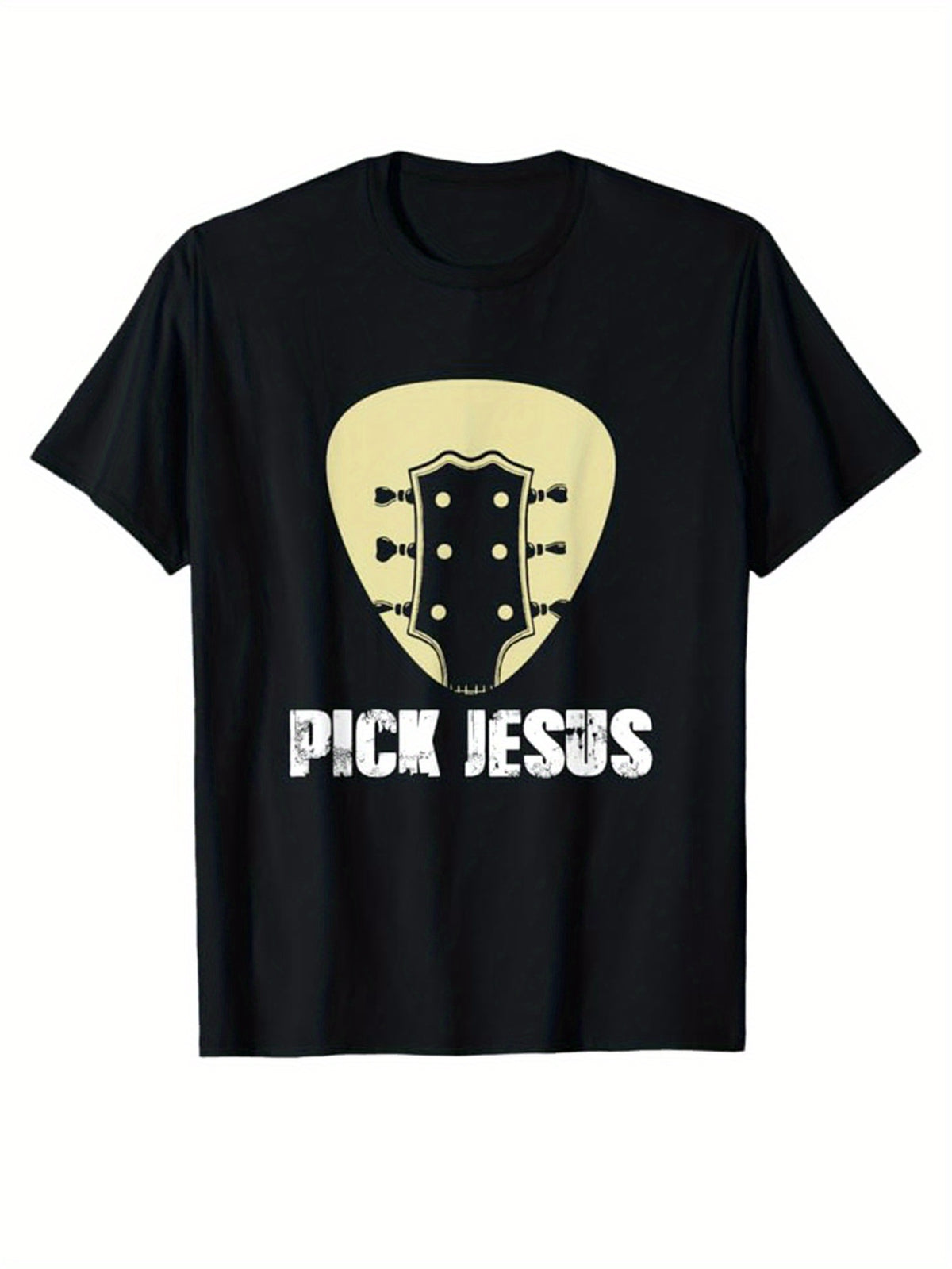 Guitar Print Men's Cotton Graphic T-shirt, Casual Short Sleeve Crew Neck T-shirt, Men's Tee For Outdoor
