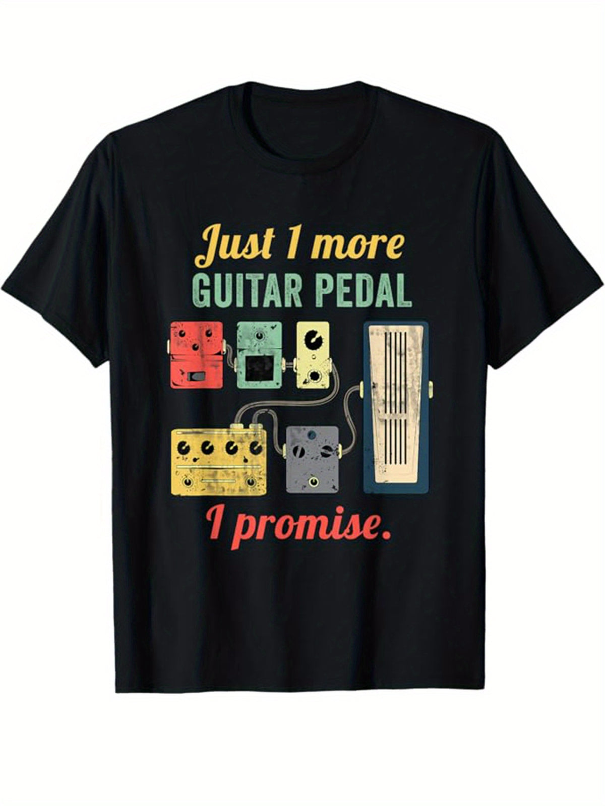 Guitar Print Men's Cotton Graphic T-shirt, Casual Short Sleeve Crew Neck T-shirt, Men's Tee For Outdoor