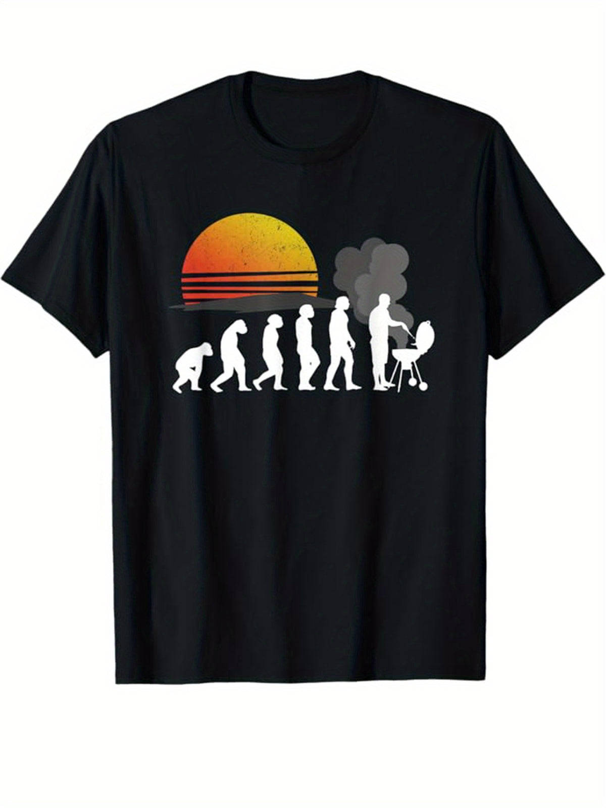 Funny BBQ Printed Men's Cotton Graphic T-shirt, Casual Short Sleeve Crew Neck T-shirt, Men's Tee For Outdoor