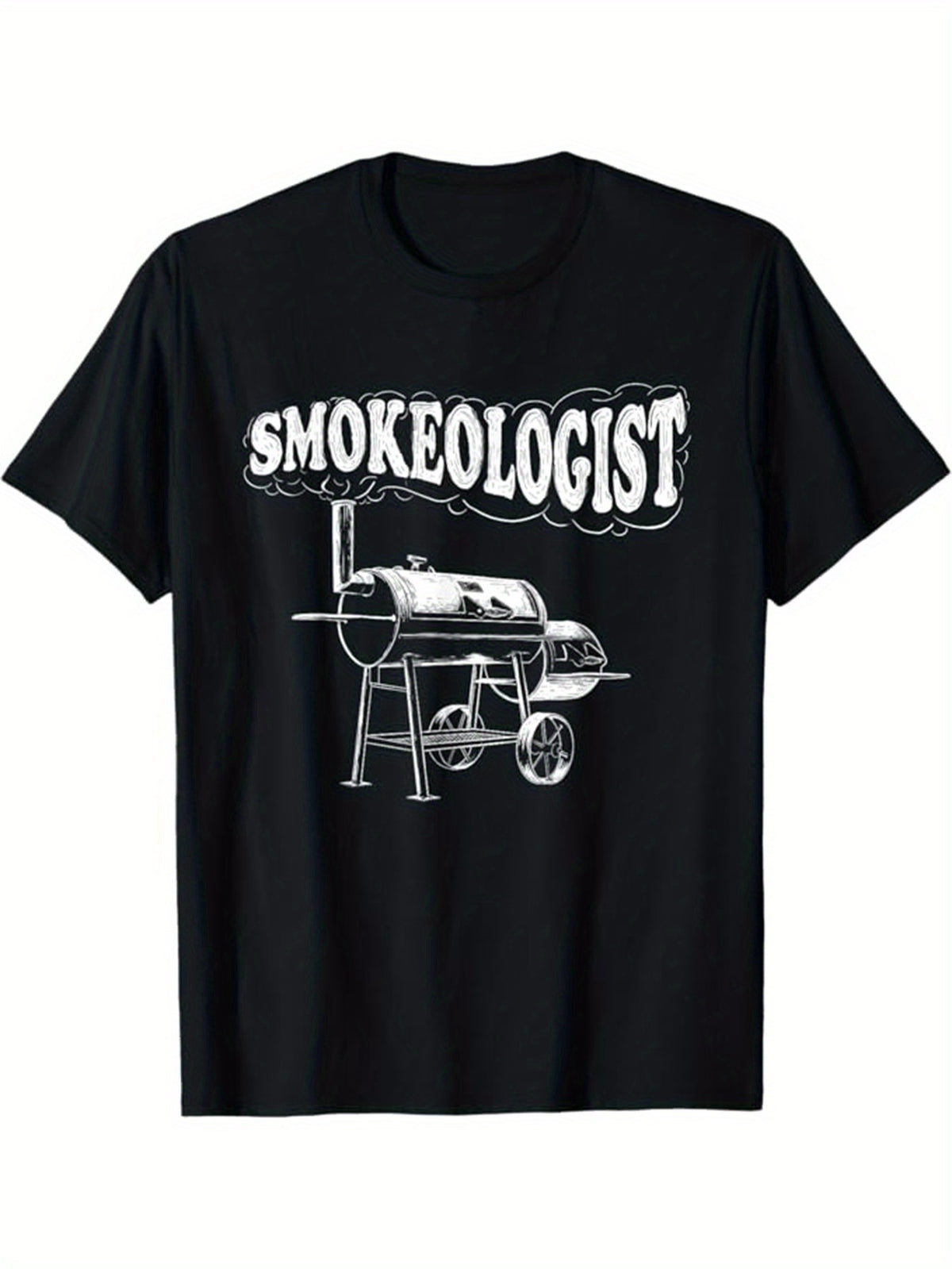 Funny BBQ Printed Men's Cotton Graphic T-shirt, Casual Short Sleeve Crew Neck T-shirt, Men's Tee For Outdoor