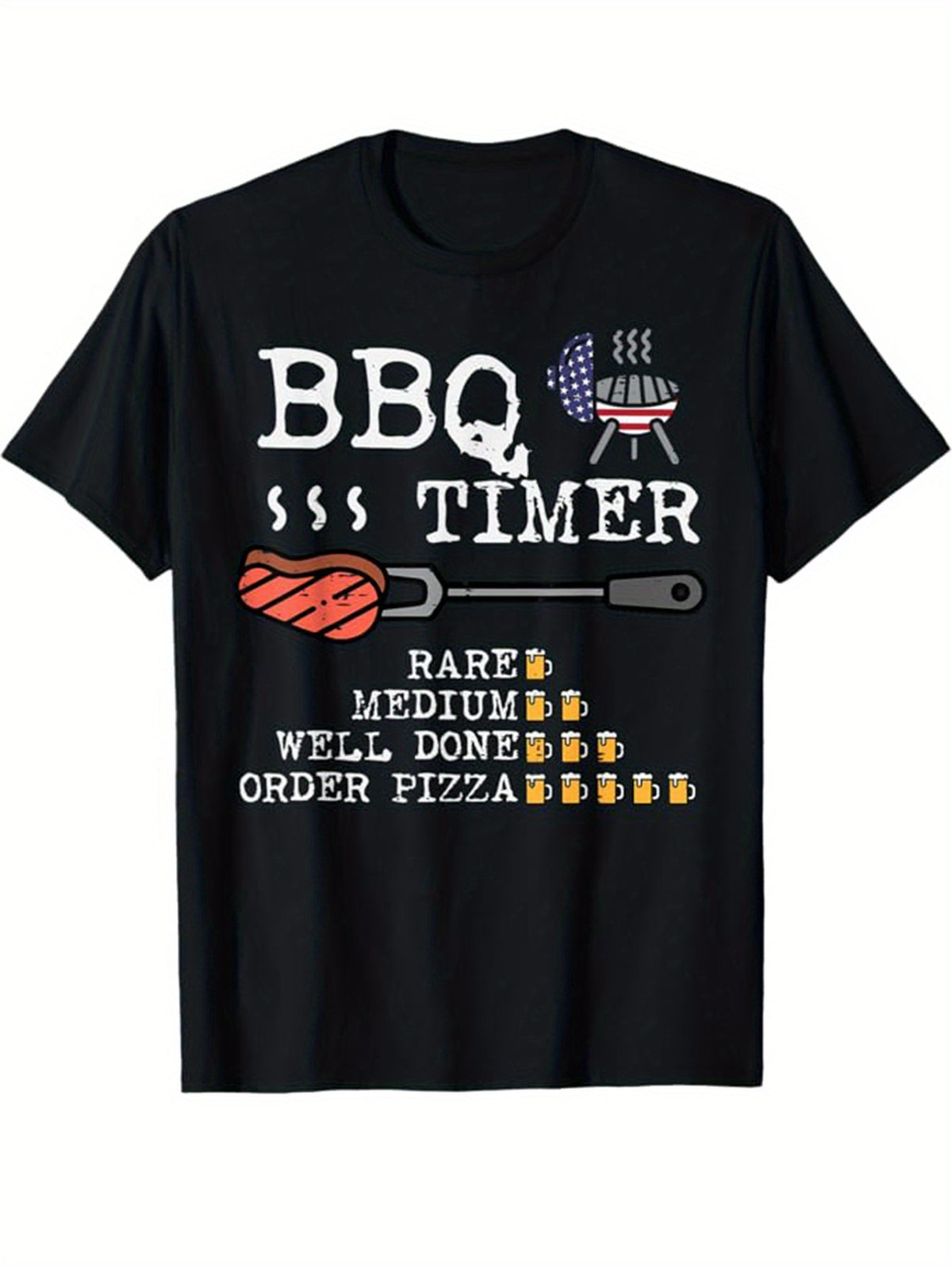 Funny BBQ Printed Men's Cotton Graphic T-shirt, Casual Short Sleeve Crew Neck T-shirt, Men's Tee For Outdoor