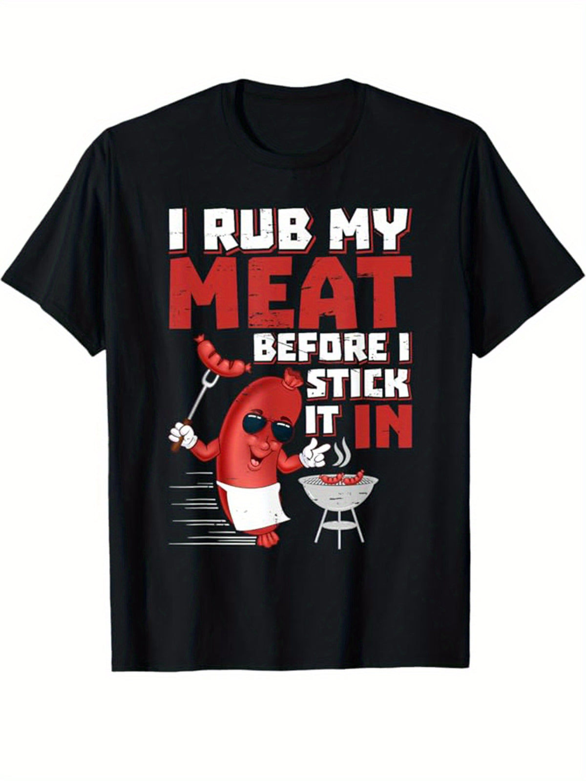 Funny BBQ Printed Men's Cotton Graphic T-shirt, Casual Short Sleeve Crew Neck T-shirt, Men's Tee For Outdoor