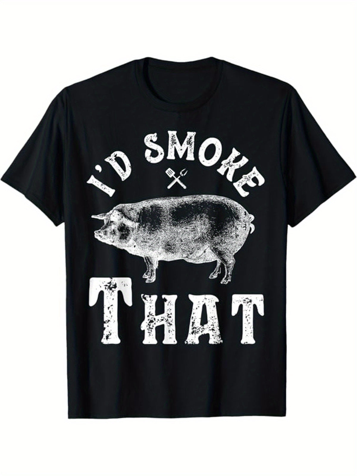 Funny BBQ Printed Men's Cotton Graphic T-shirt, Casual Short Sleeve Crew Neck T-shirt, Men's Tee For Outdoor