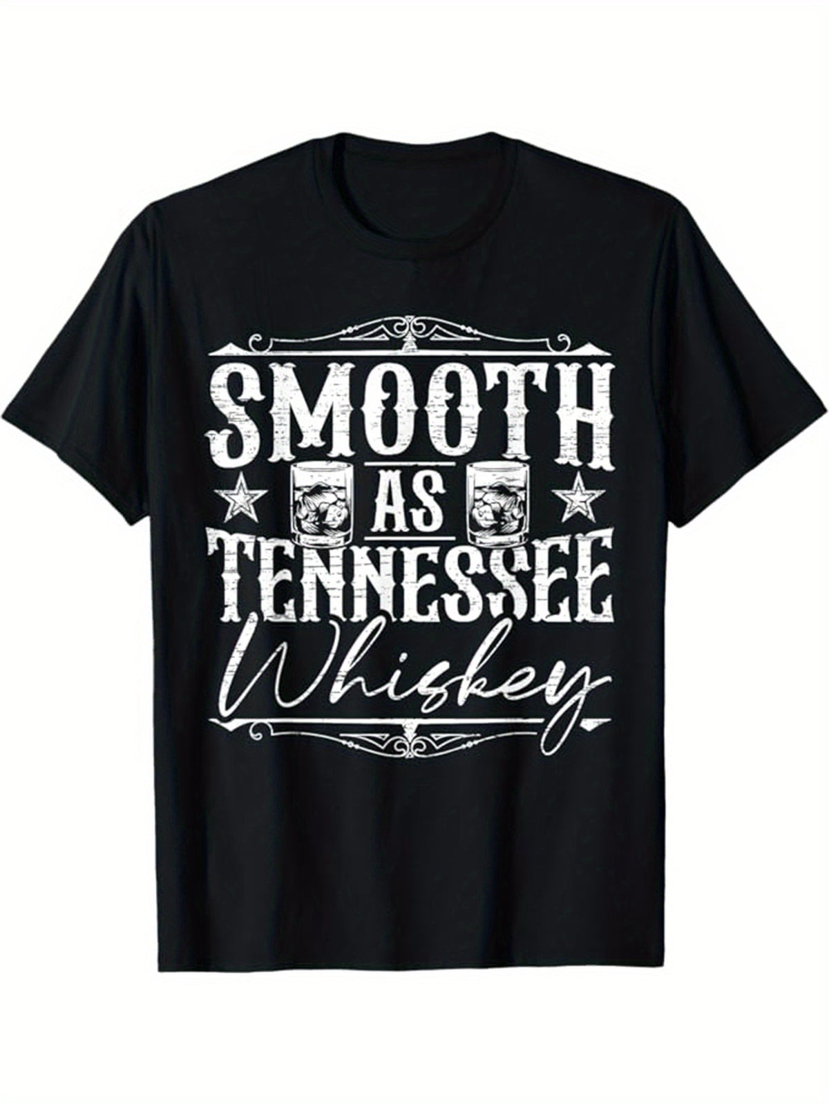 Men's "Smooth as Tennessee Whiskey" Graphic T-Shirt - 100% Cotton, Casual Short Sleeve Crew Neck Tee with Star Motif, Machine Washable for All Seasons