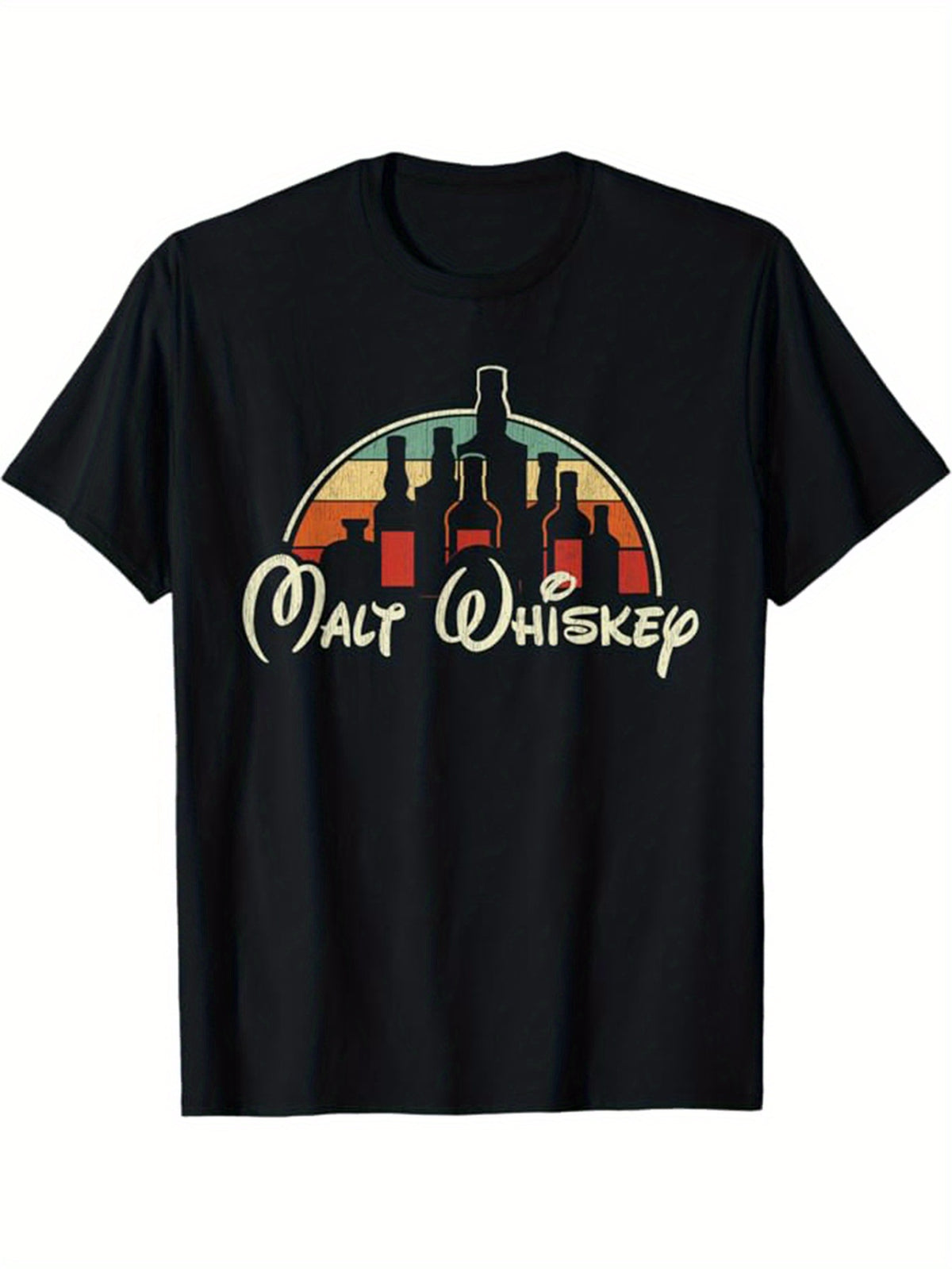 Whiskey Drinking Printed Men's Cotton Graphic T-shirt, Casual Short Sleeve Crew Neck T-shirt, Men's Tee For Outdoor