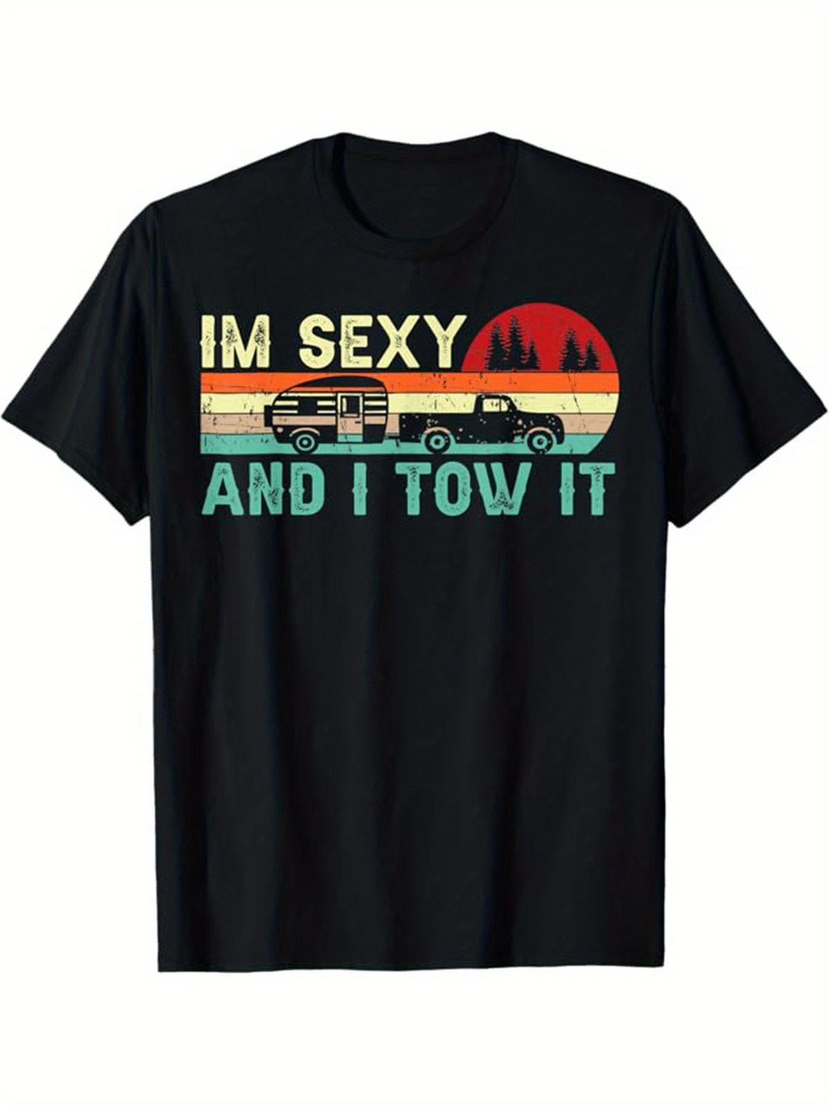 Camping Printed Men's Cotton Graphic T-shirt, Casual Short Sleeve Crew Neck T-shirt, Men's Tee For Outdoor