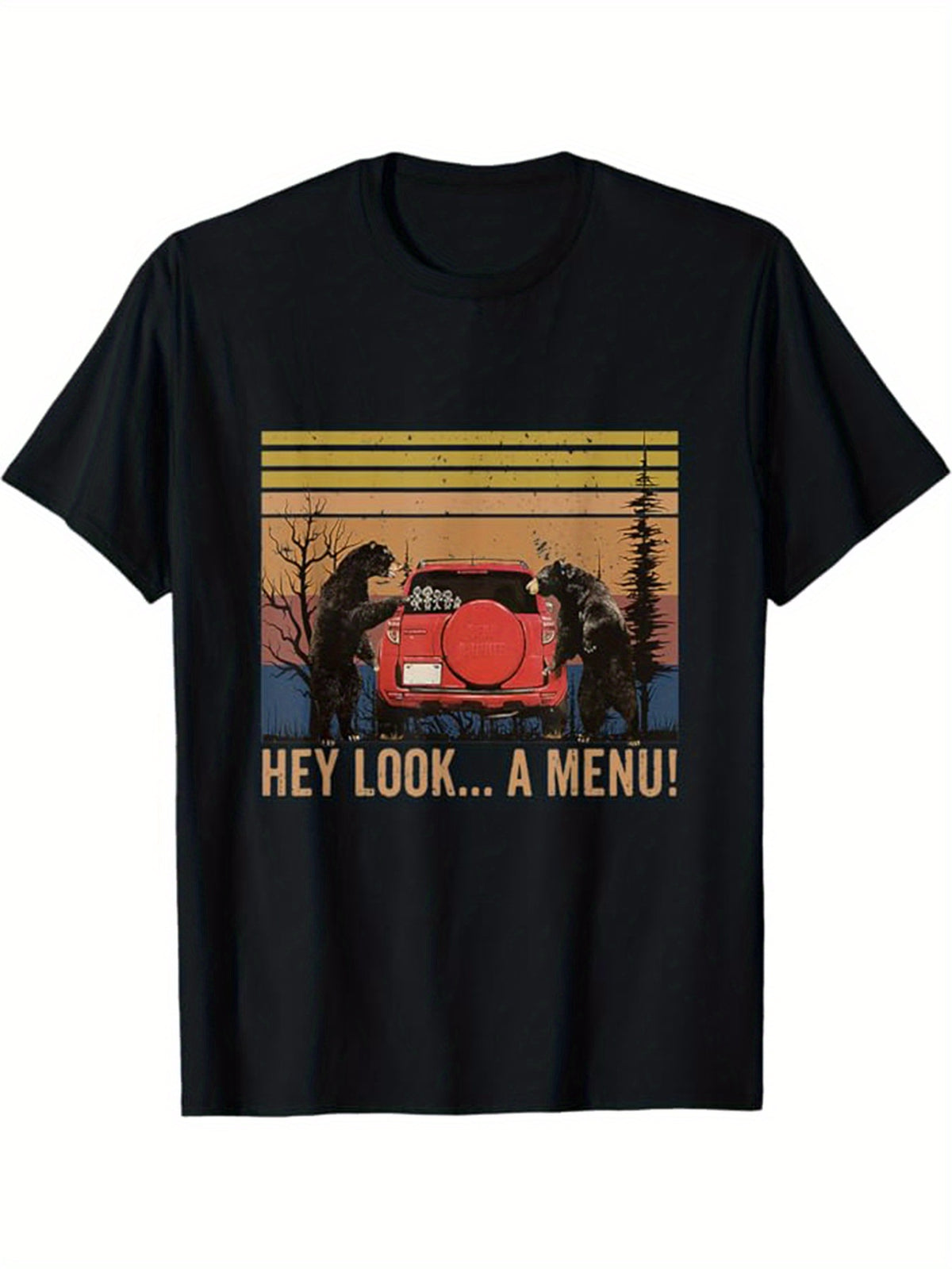 Camping Printed Men's Cotton Graphic T-shirt, Casual Short Sleeve Crew Neck T-shirt, Men's Tee For Outdoor