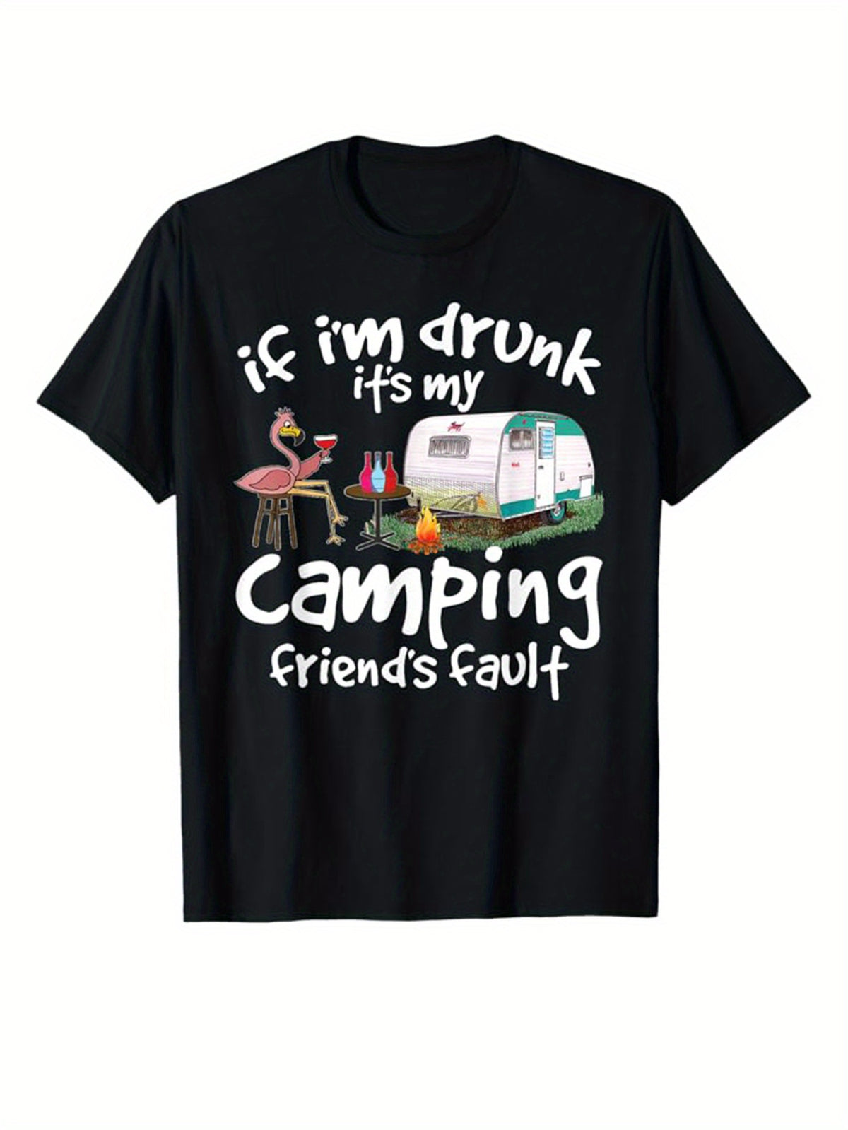 Camping Printed Men's Cotton Graphic T-shirt, Casual Short Sleeve Crew Neck T-shirt, Men's Tee For Outdoor