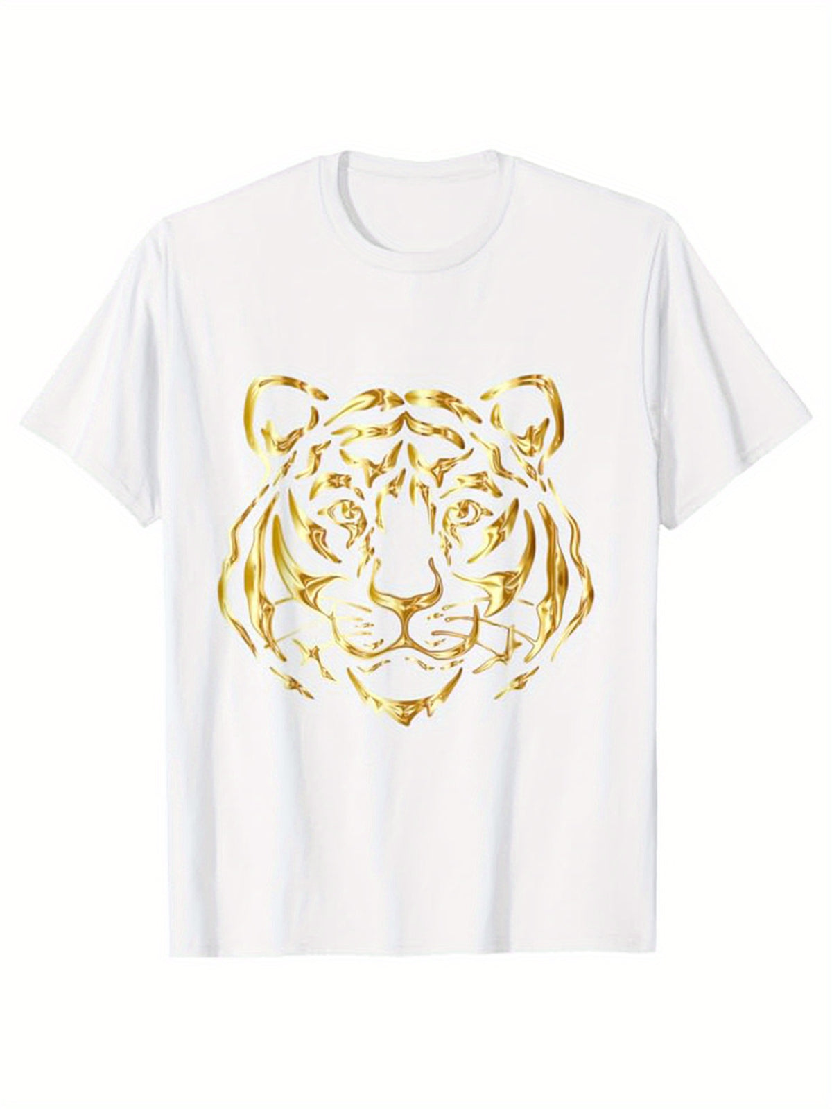Tiger Printed Men's Cotton Graphic T-shirt, Casual Short Sleeve Crew Neck Gamer T-shirt, Men's Tee For Outdoor