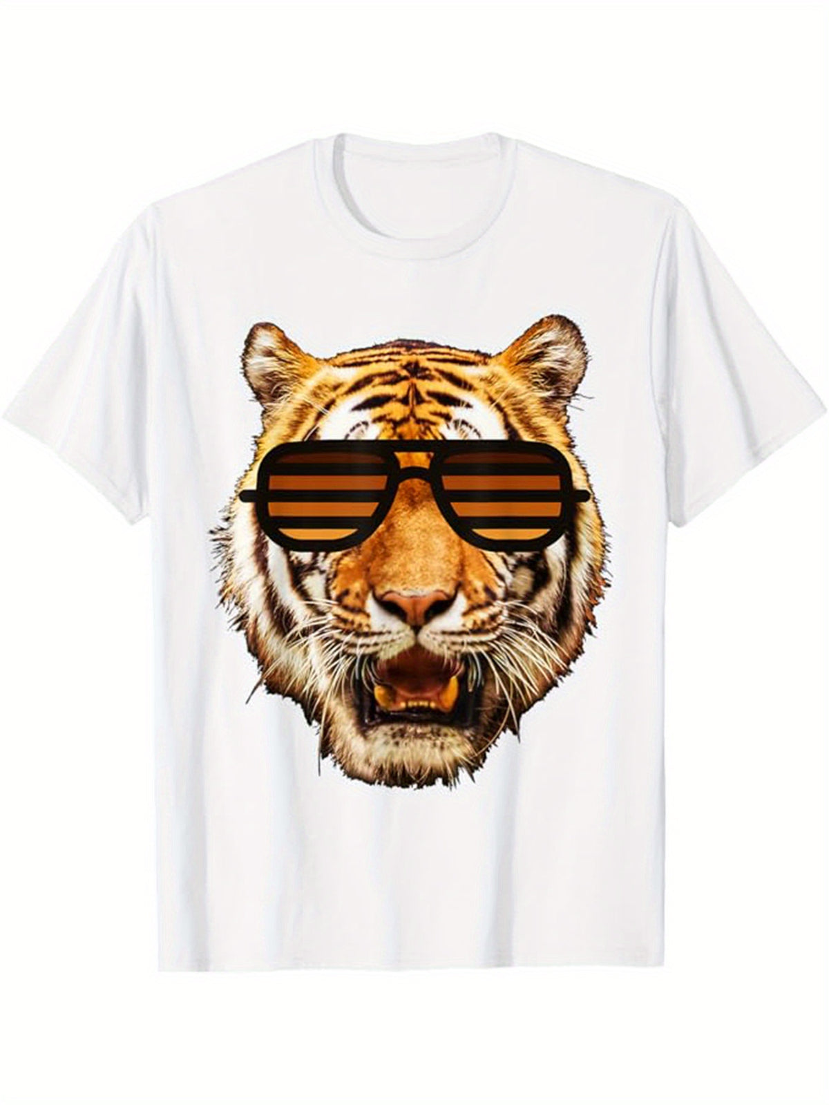 Tiger Printed Men's Cotton Graphic T-shirt, Casual Short Sleeve Crew Neck Gamer T-shirt, Men's Tee For Outdoor