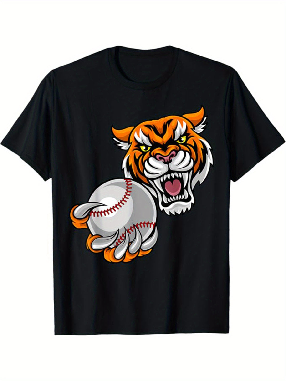 Tiger Printed Men's Cotton Graphic T-shirt, Casual Short Sleeve Crew Neck Gamer T-shirt, Men's Tee For Outdoor