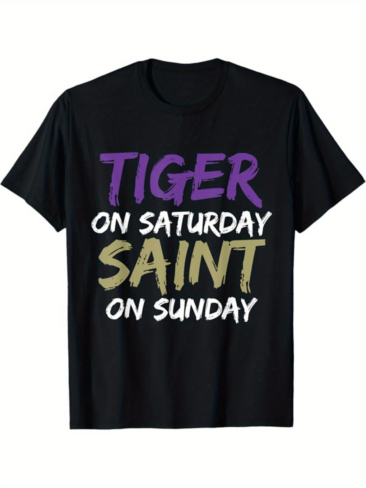 Tiger on Saturday Saint on Sunday Printed Men'S Cotton Graphic T-Shirt, Casual Short Sleeve Crew Neck Gamer T-Shirt, Men'S Tee for Outdoor