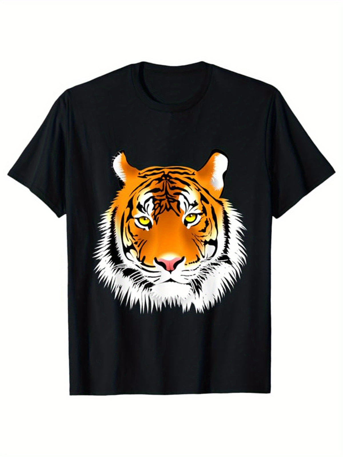 Tiger Printed Men's Cotton Graphic T-shirt, Casual Short Sleeve Crew Neck Gamer T-shirt, Men's Tee For Outdoor