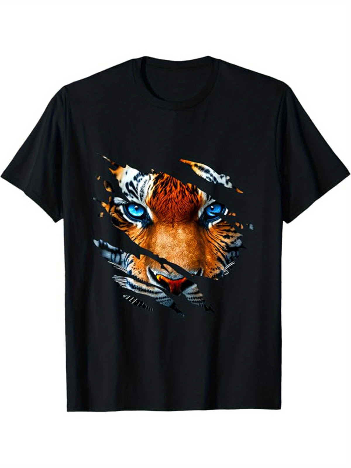 Tiger Printed Men's Cotton Graphic T-shirt, Casual Short Sleeve Crew Neck Gamer T-shirt, Men's Tee For Outdoor