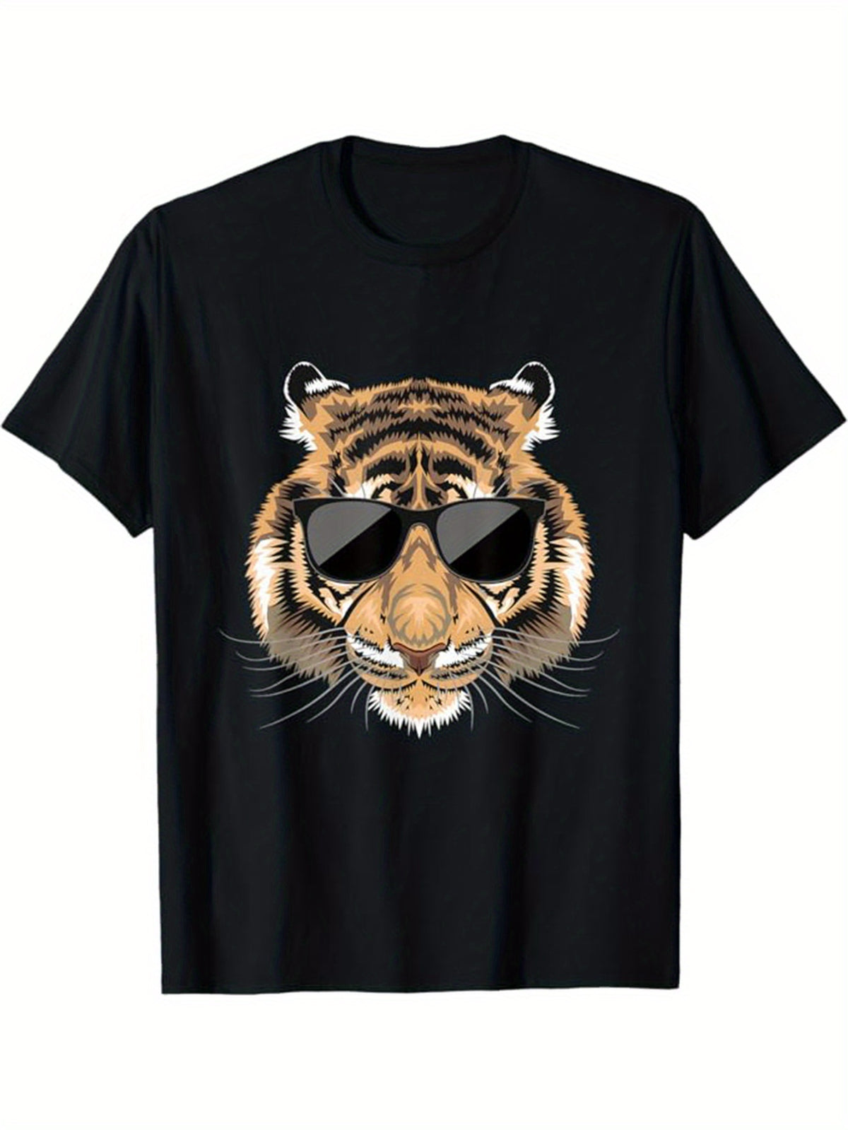 Tiger Printed Men's Cotton Graphic T-shirt, Casual Short Sleeve Crew Neck Gamer T-shirt, Men's Tee For Outdoor