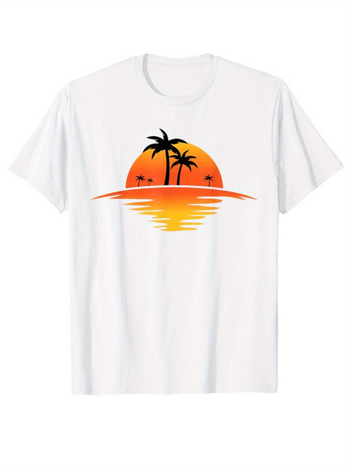 Palm Tree Printed, Men's Cotton Graphic T-shirt, Casual Short Sleeve Crew Neck Gamer T-shirt, Men's Tee For Outdoor