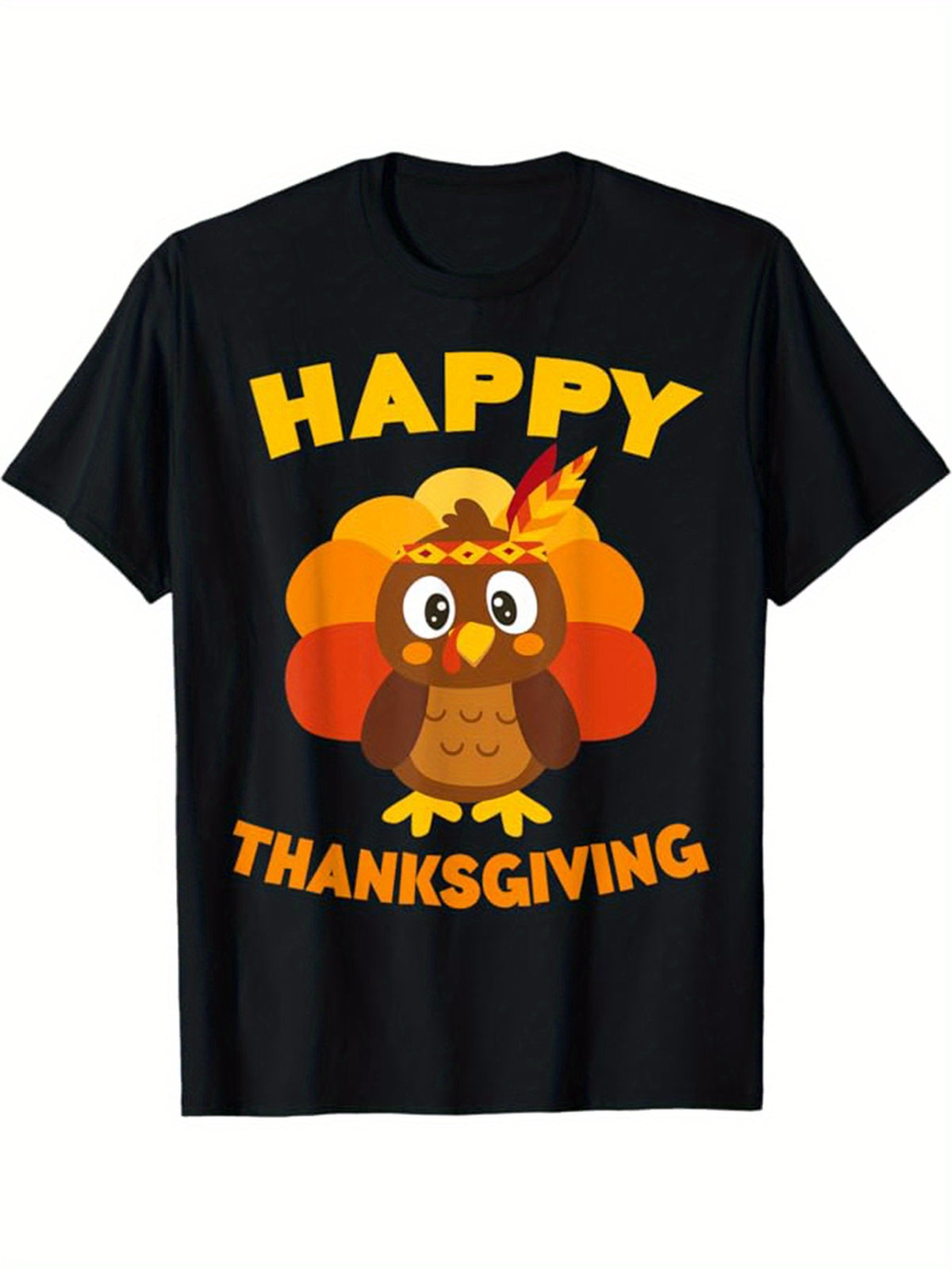 Thanksgiving Day Printed, Men's Cotton Graphic T-shirt, Casual Short Sleeve Crew Neck Gamer T-shirt, Men's Tee For Outdoor