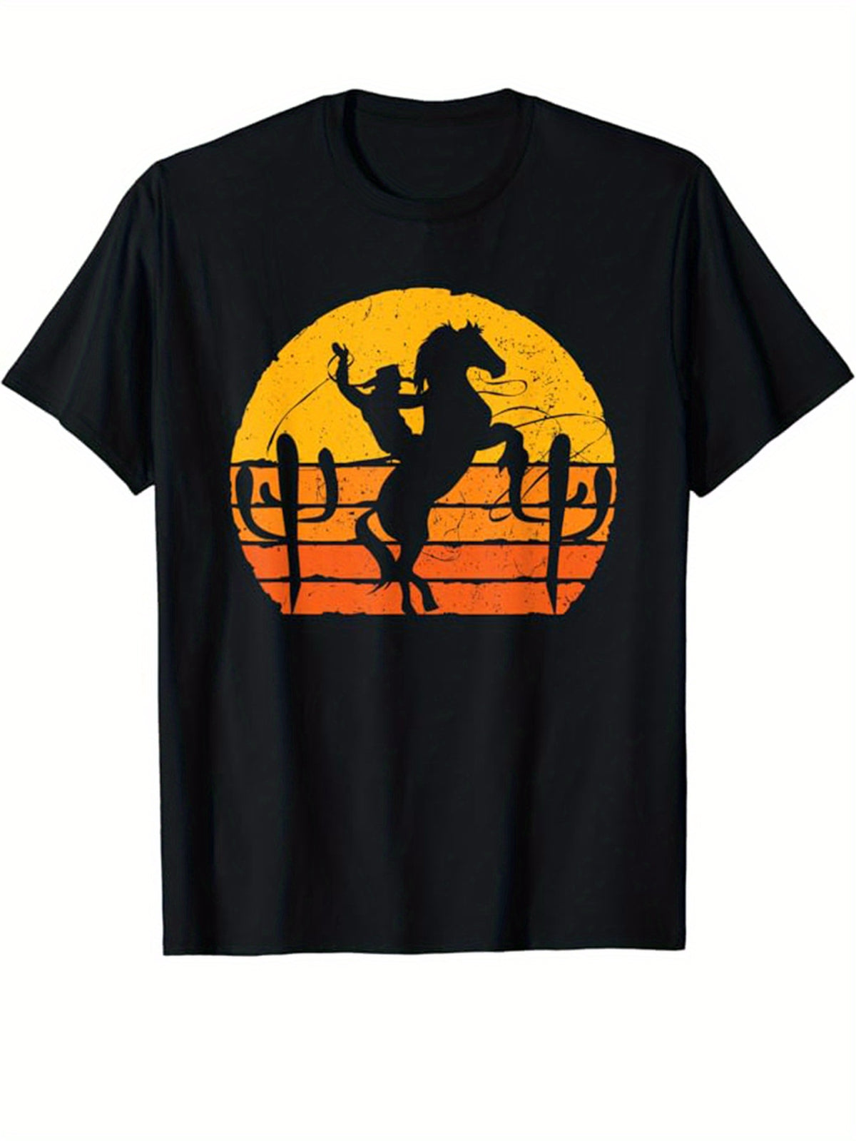 Men's 100% Cotton Horse Rider Graphic Print T-shirt, Casual Short Sleeve Crew Neck Tee, Men's Clothing For Summer Outdoor