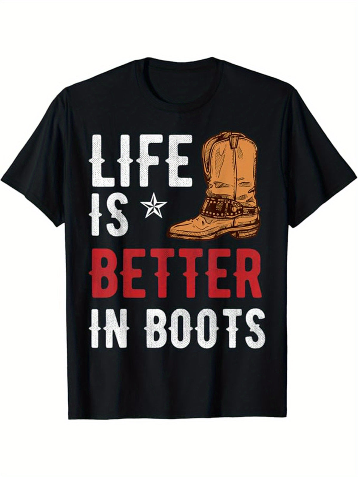 Western Cowboy Printed, Men's Cotton Graphic T-shirt, Casual Short Sleeve Crew Neck Gamer T-shirt, Men's Tee For Outdoor